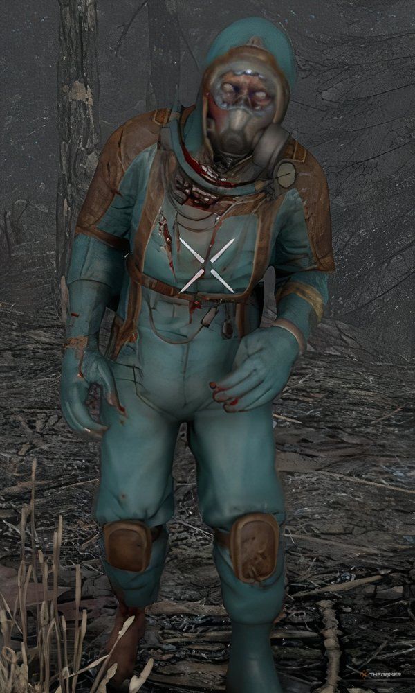Close up view of a Hazmat Zombie in 7 Days To Die.