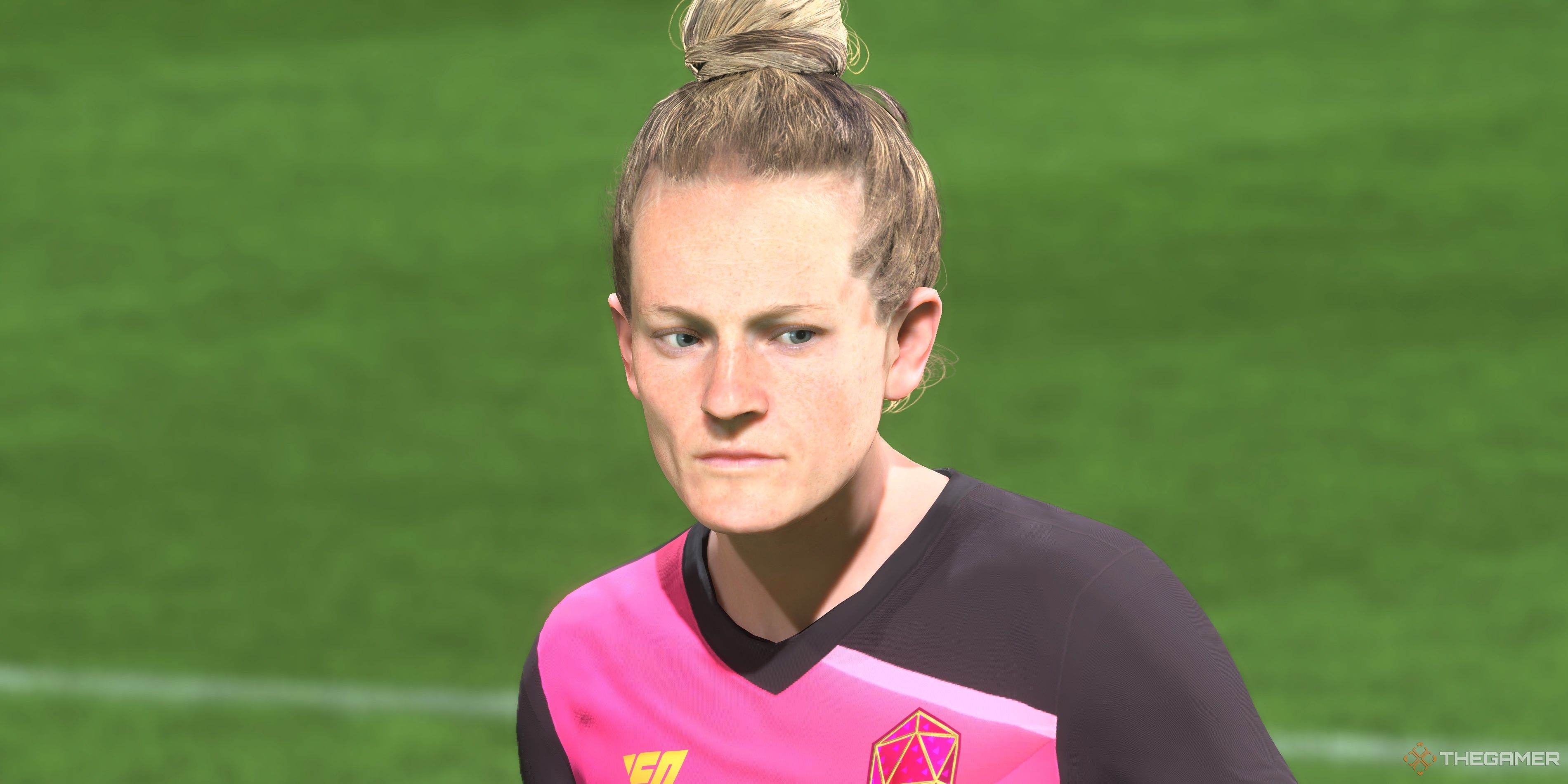 Kristen Hamilton standing over a free kick in EA Sports FC 24.