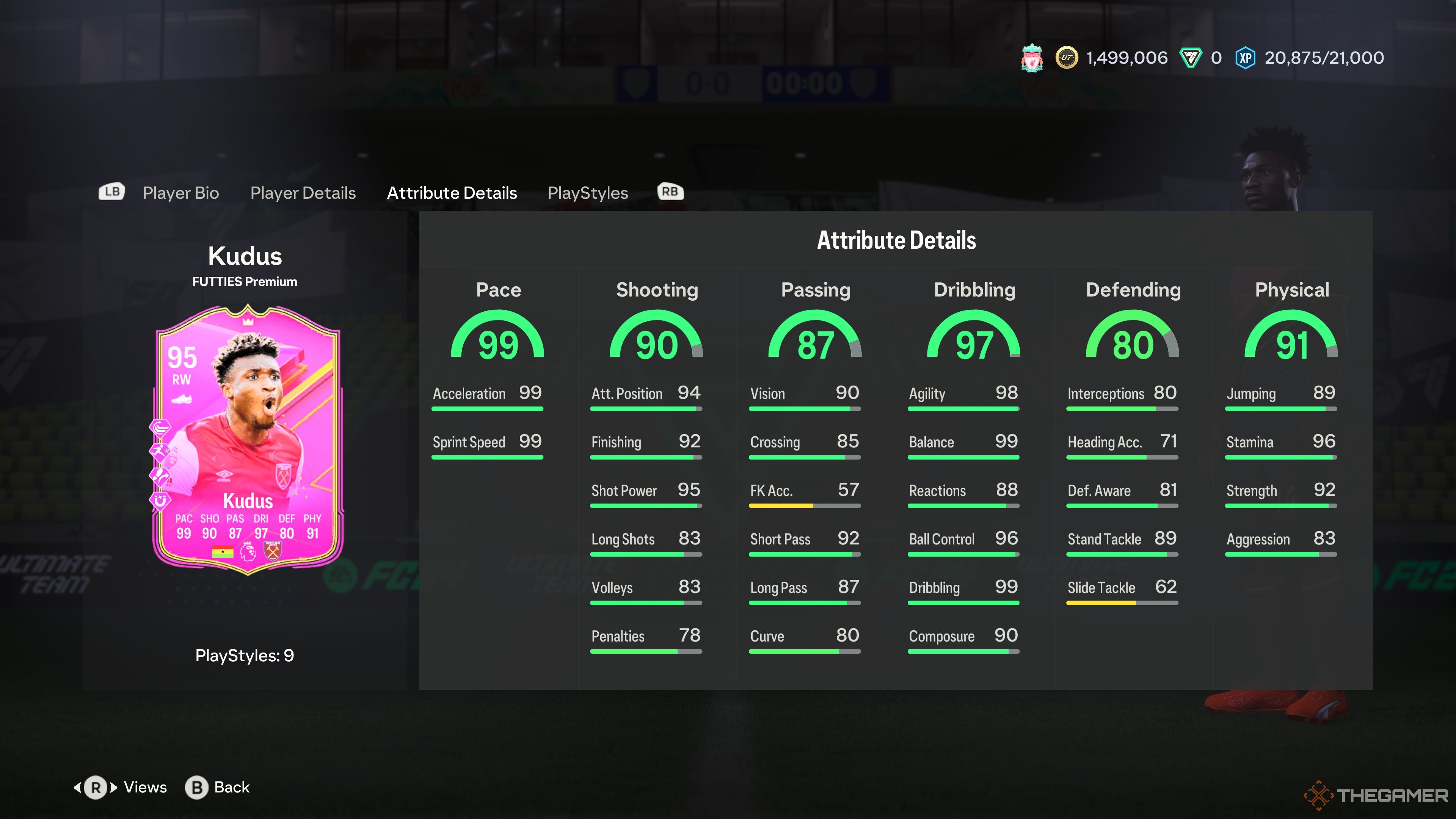 Mohammed Kudus' FUTTIES Card Attributes in EA Sports FC 24.