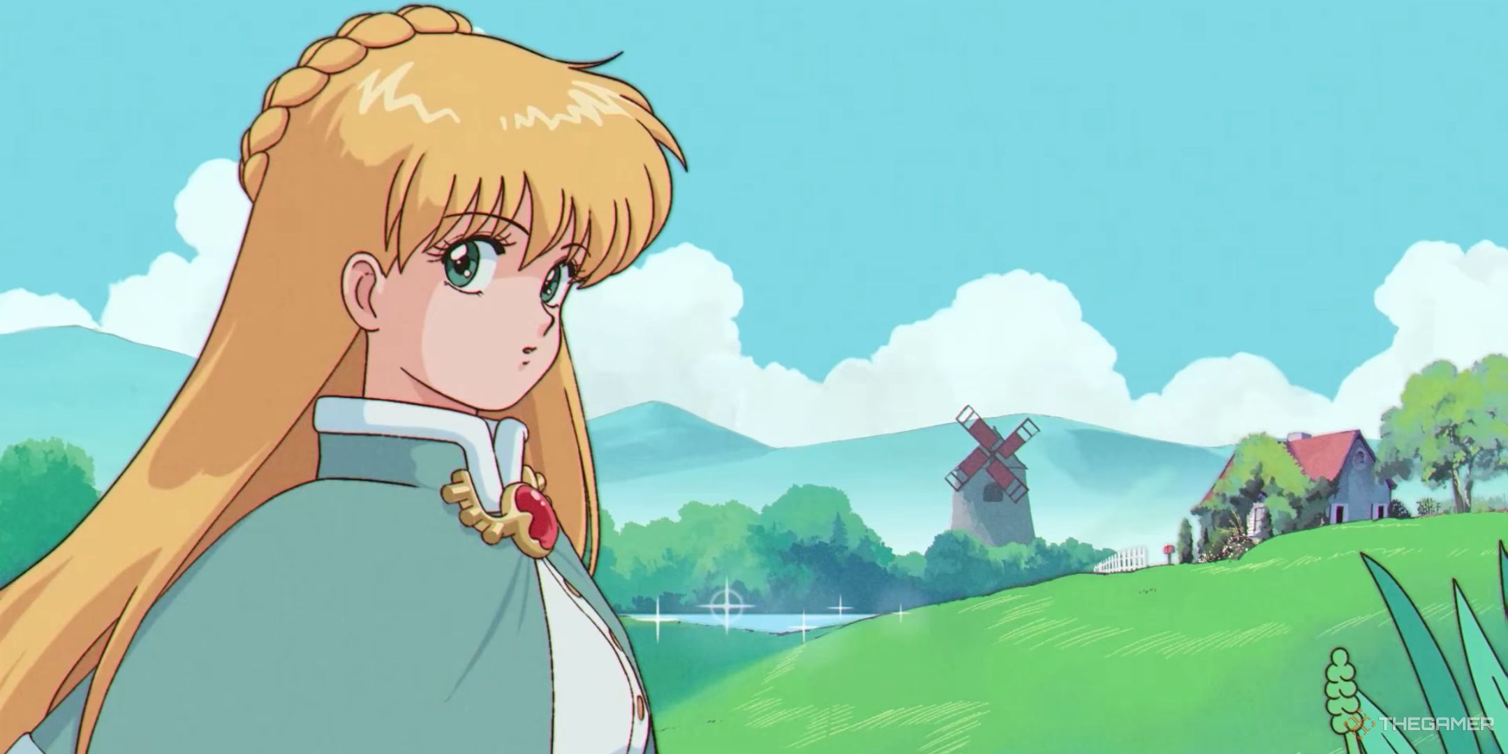 Celine in the opening animation of Fields of Mistria.