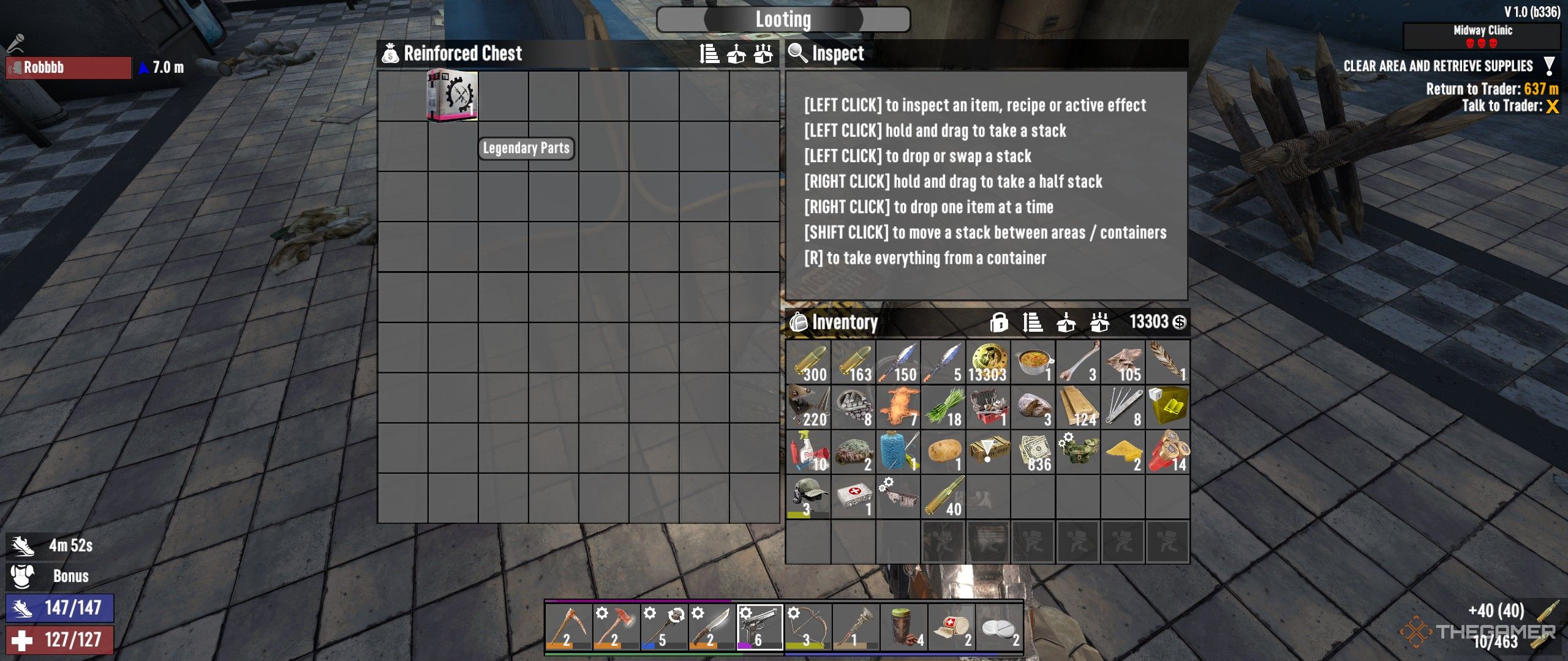 Finding Legendary Parts in a Reinforced Chest in 7 Days to Die.