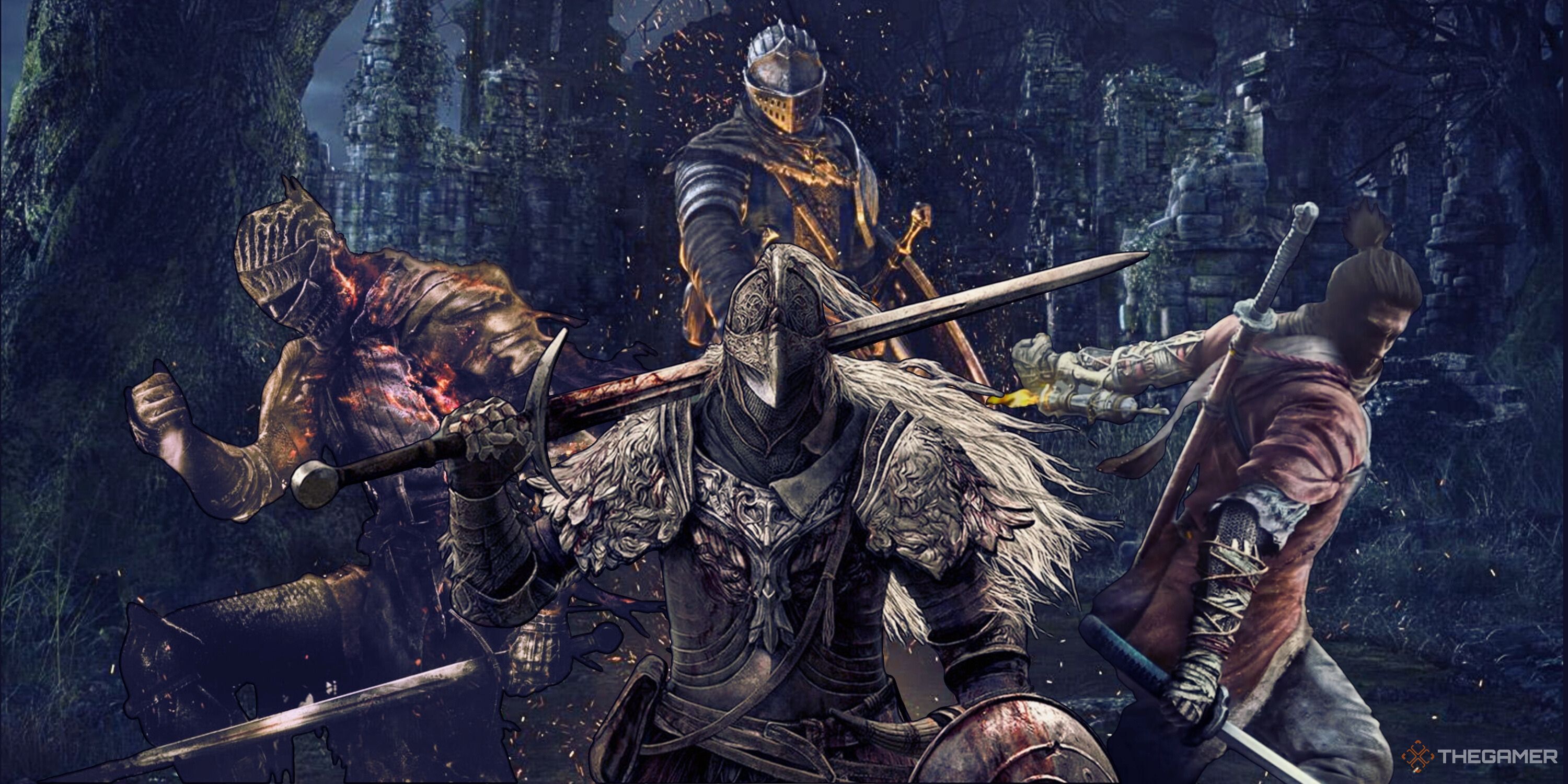 FromSoft Protagonist Mashup Featuring characters from Dark Souls, Dark Souls 3, Sekiro, and Elden Ring
