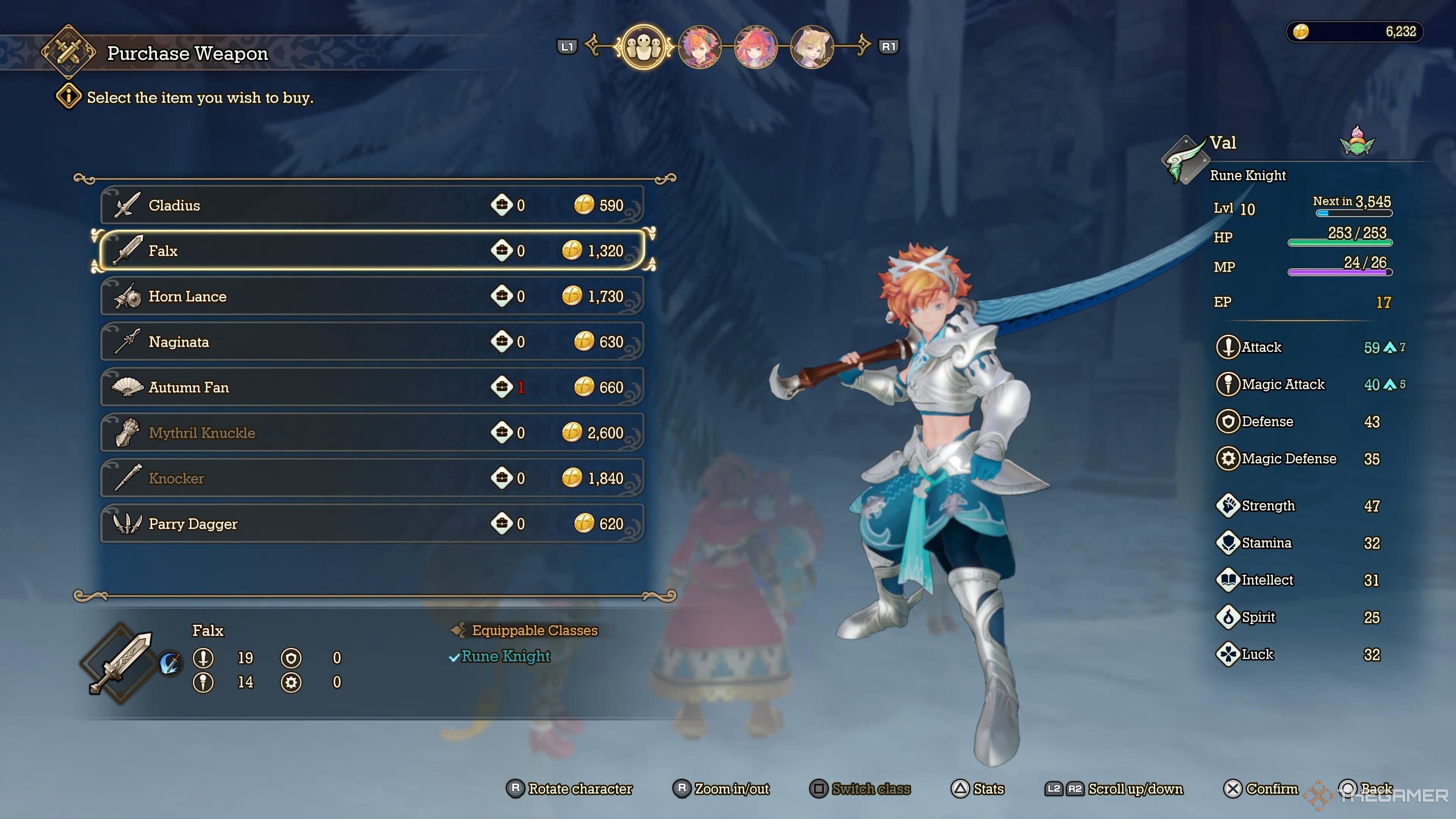 The Rune Knight status screen in Visions of Mana