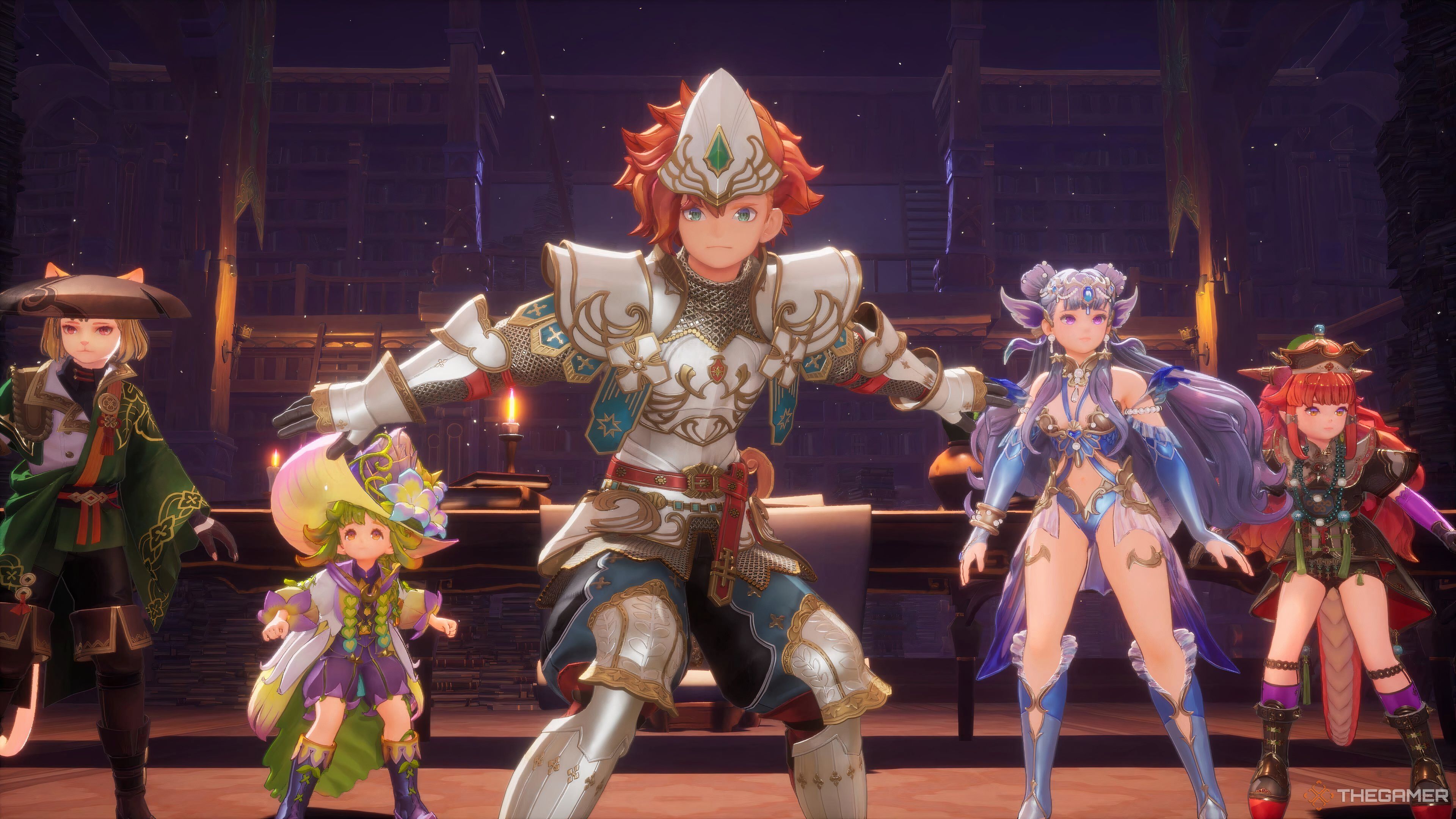 Paladin Val protecting the rest of the party in Visions of Mana