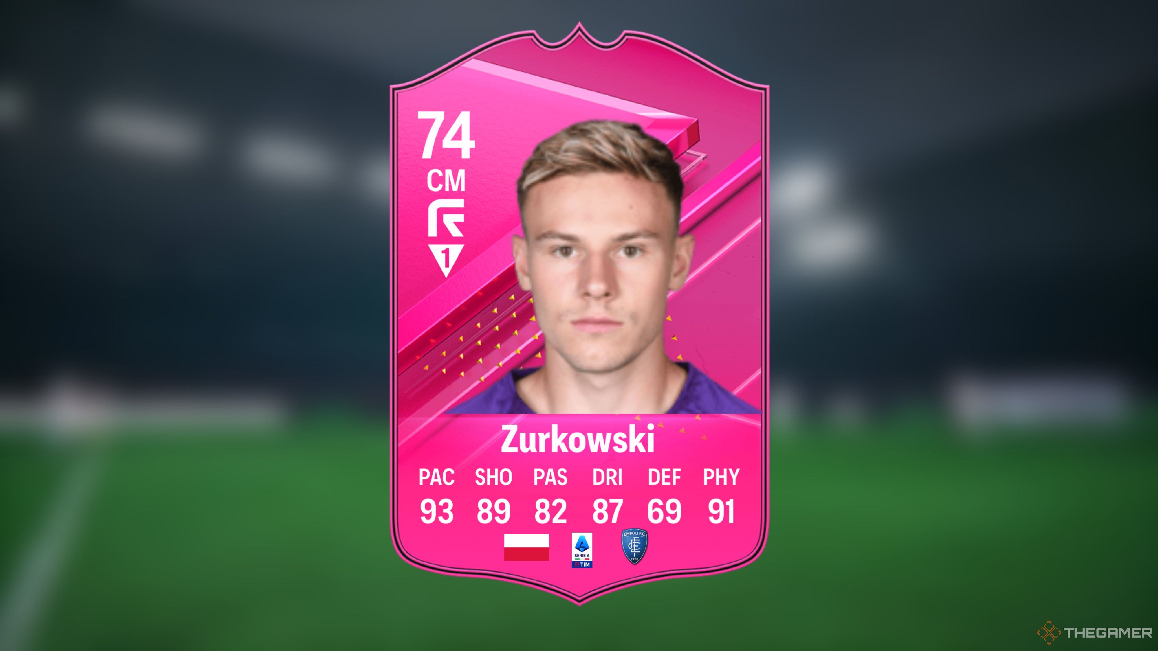 Image showing Żurkowski card against a faded pitch background.