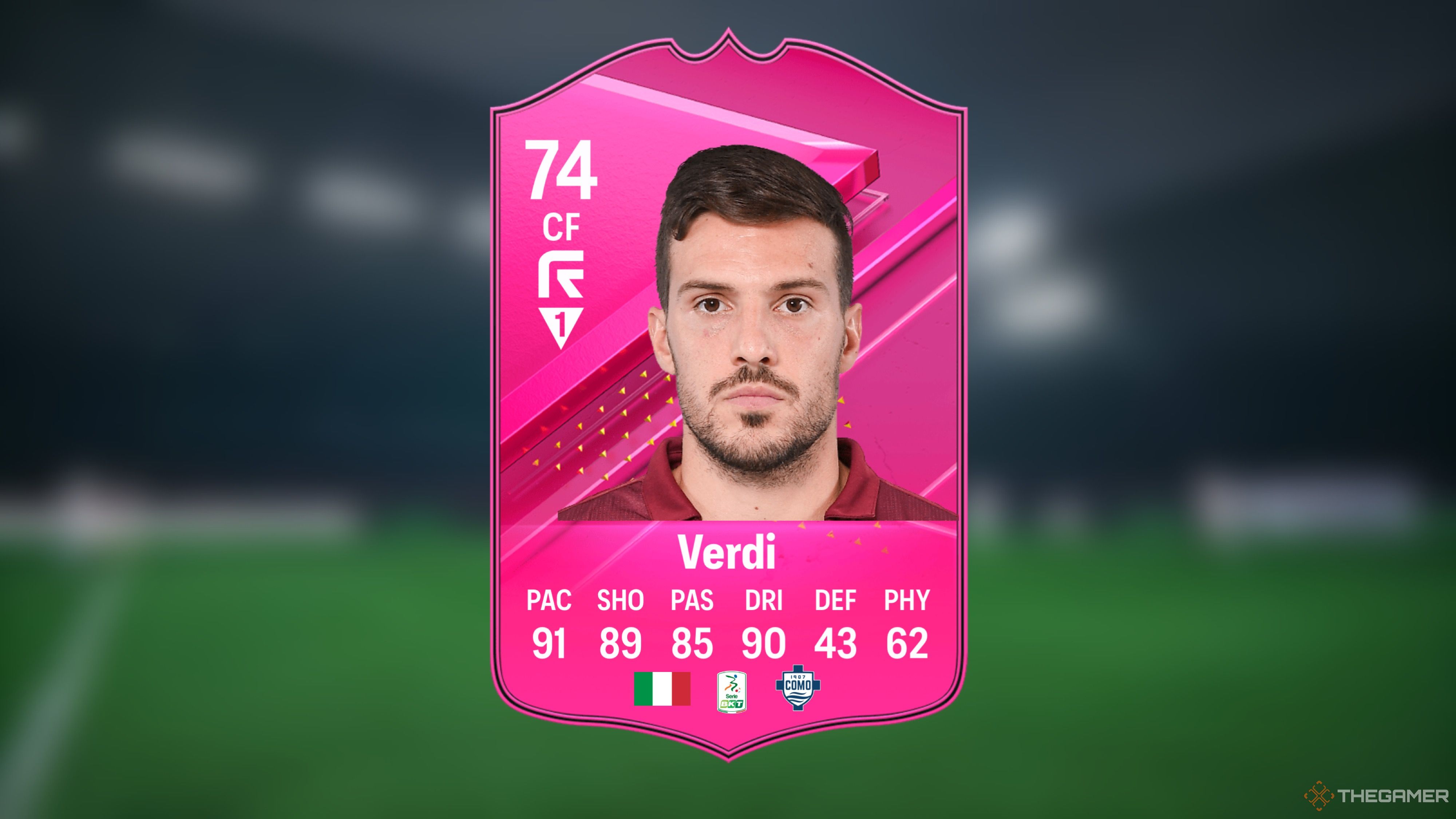 Image showing Verdi card against a faded pitch background.