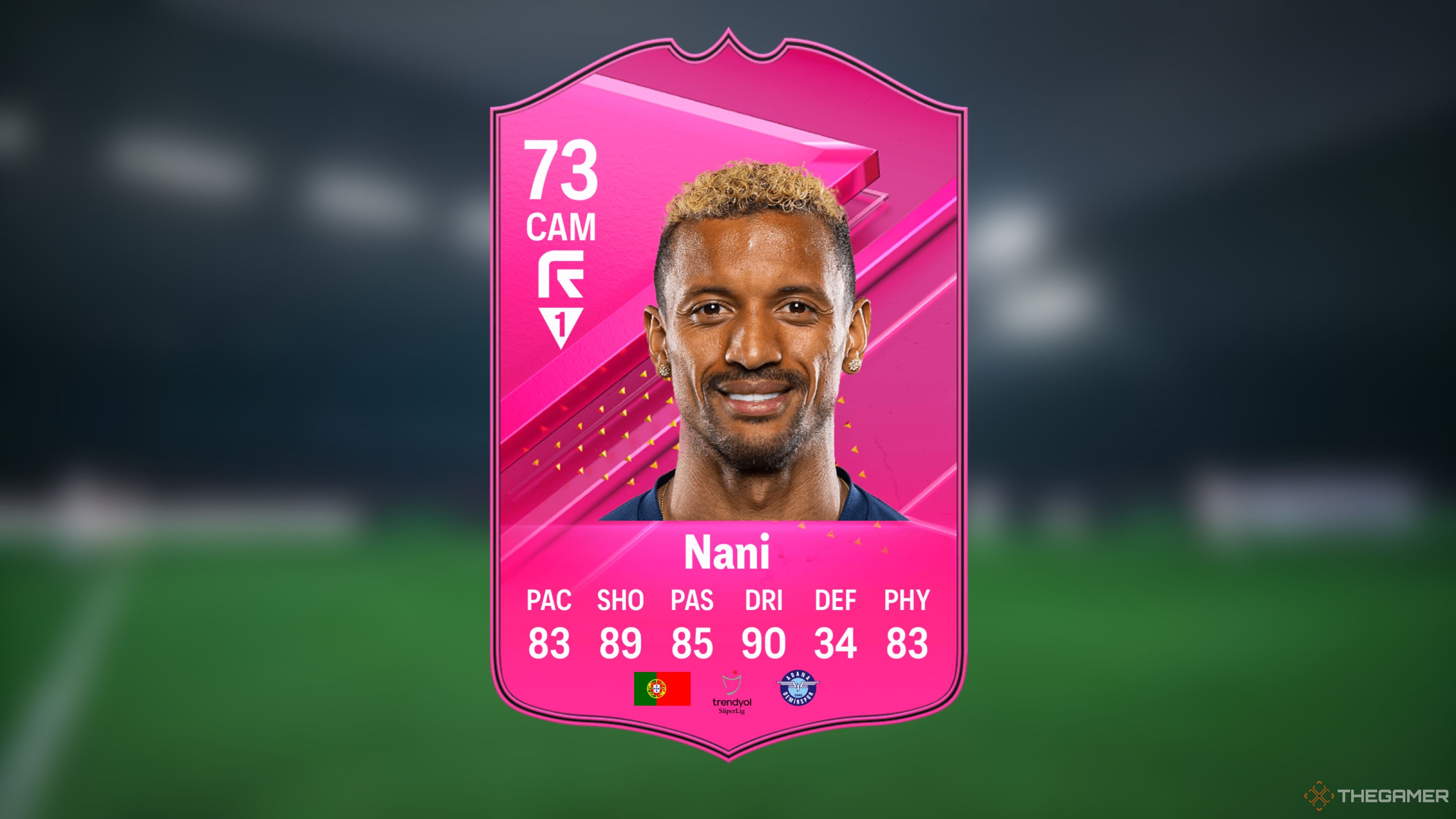 Image showing Nani card against a faded pitch background.