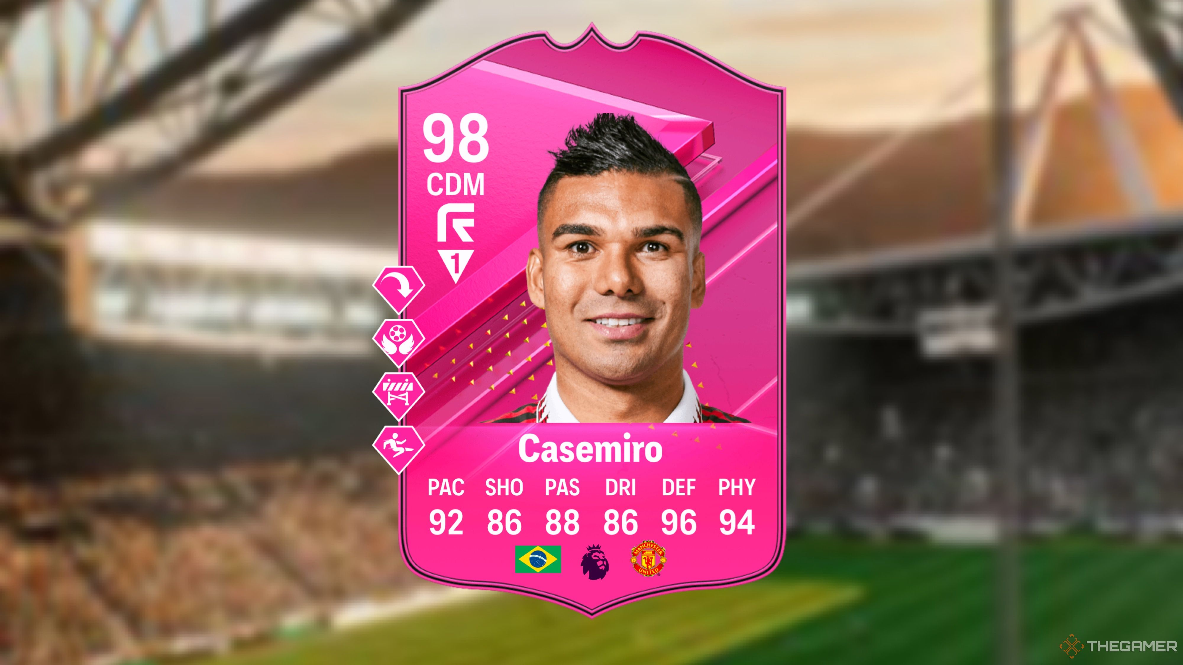 Image showing Casemiro card against a faded stadium background.