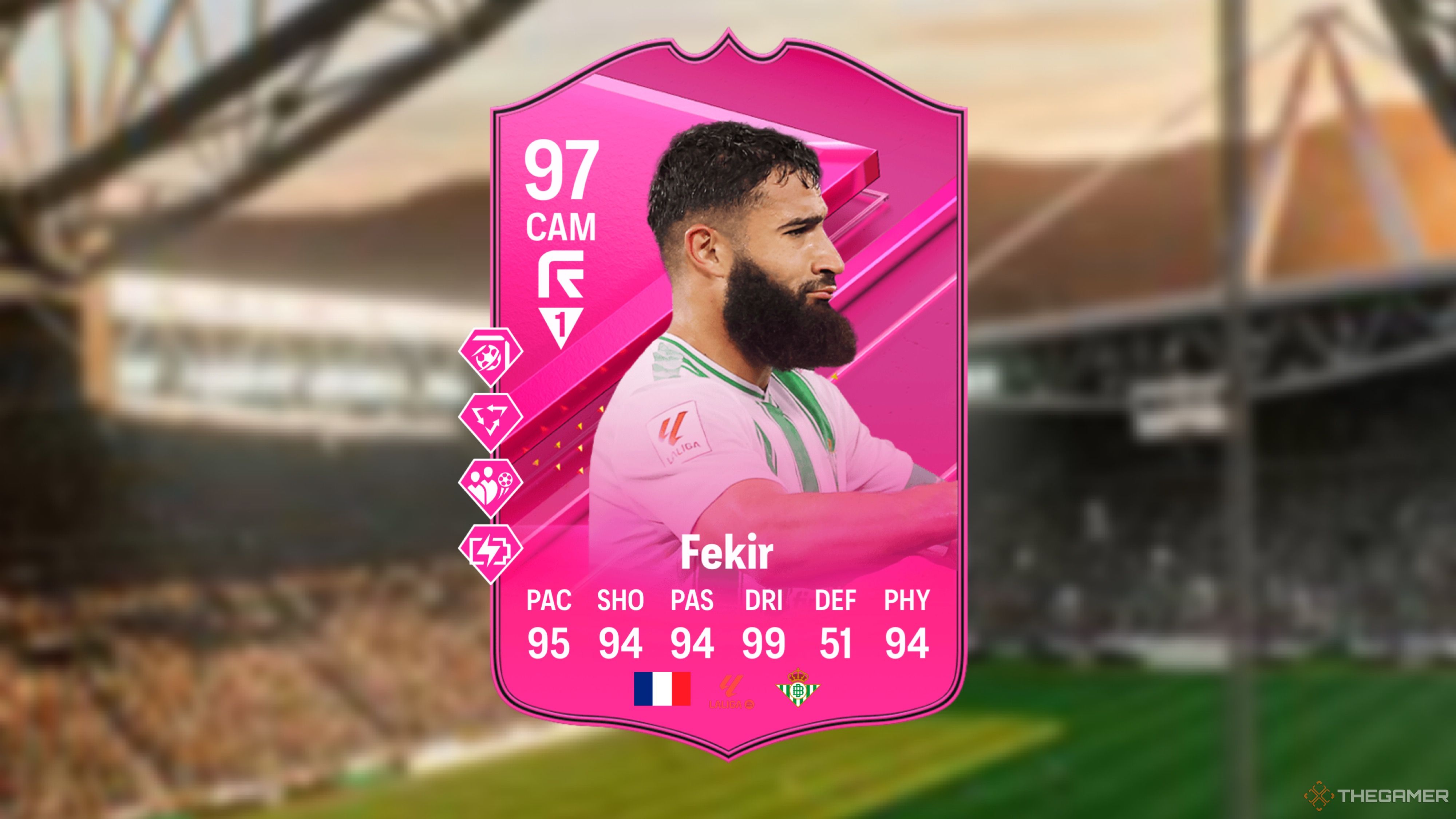 Image showing Fekir card against a faded stadium background.