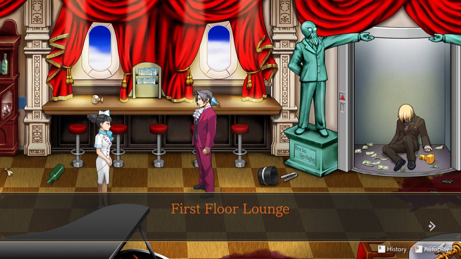Investigating the Airplane Lounge in Ace Attorney Investigations Miles Edgeworth.