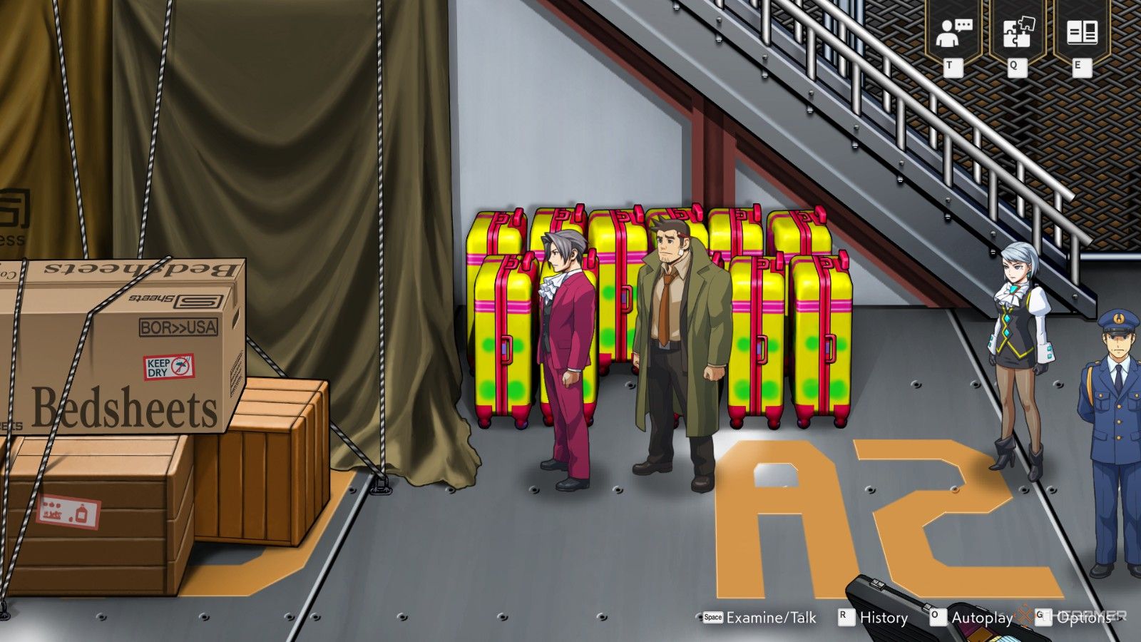 Investigating the Lower Deck Cargo Hold a second time in Ace Attorney Investigations Miles Edgeworth.
