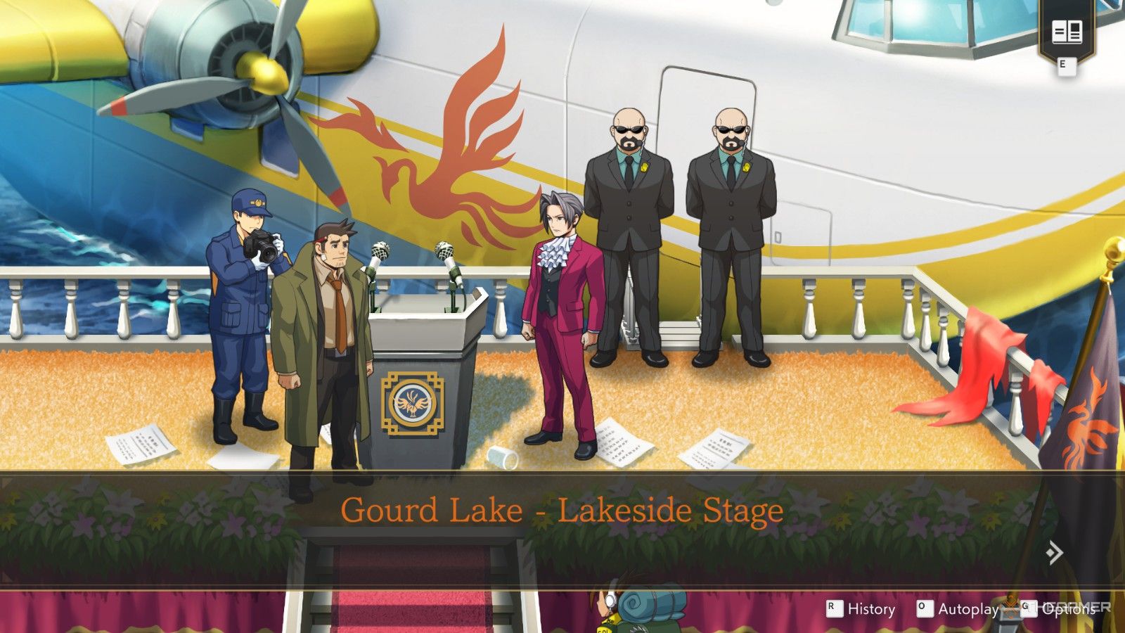 Investigating the stage outside the plane in Ace Attorney Investigations.-1