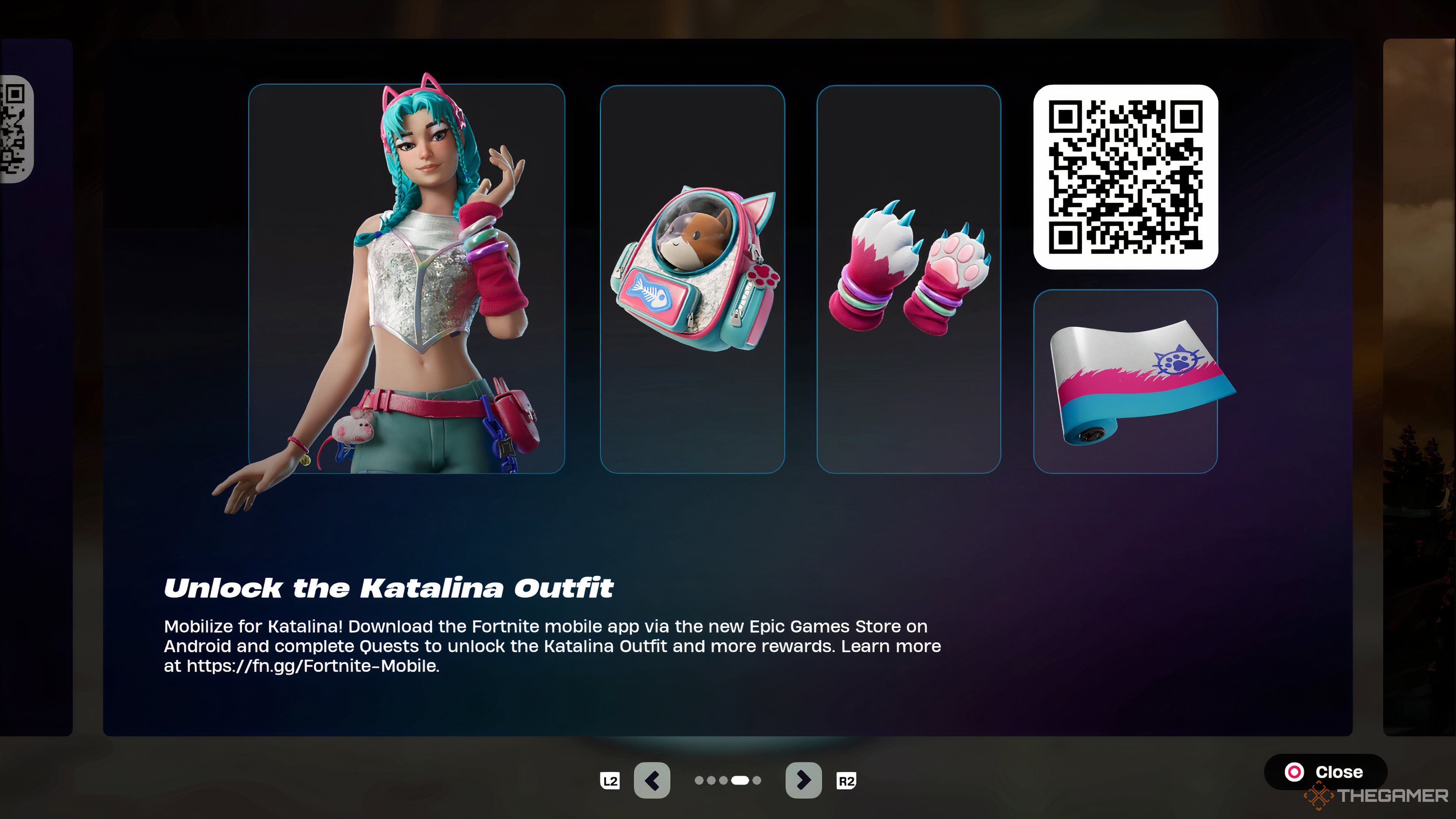 Katalina mobile app quest rewards in Fortnite.