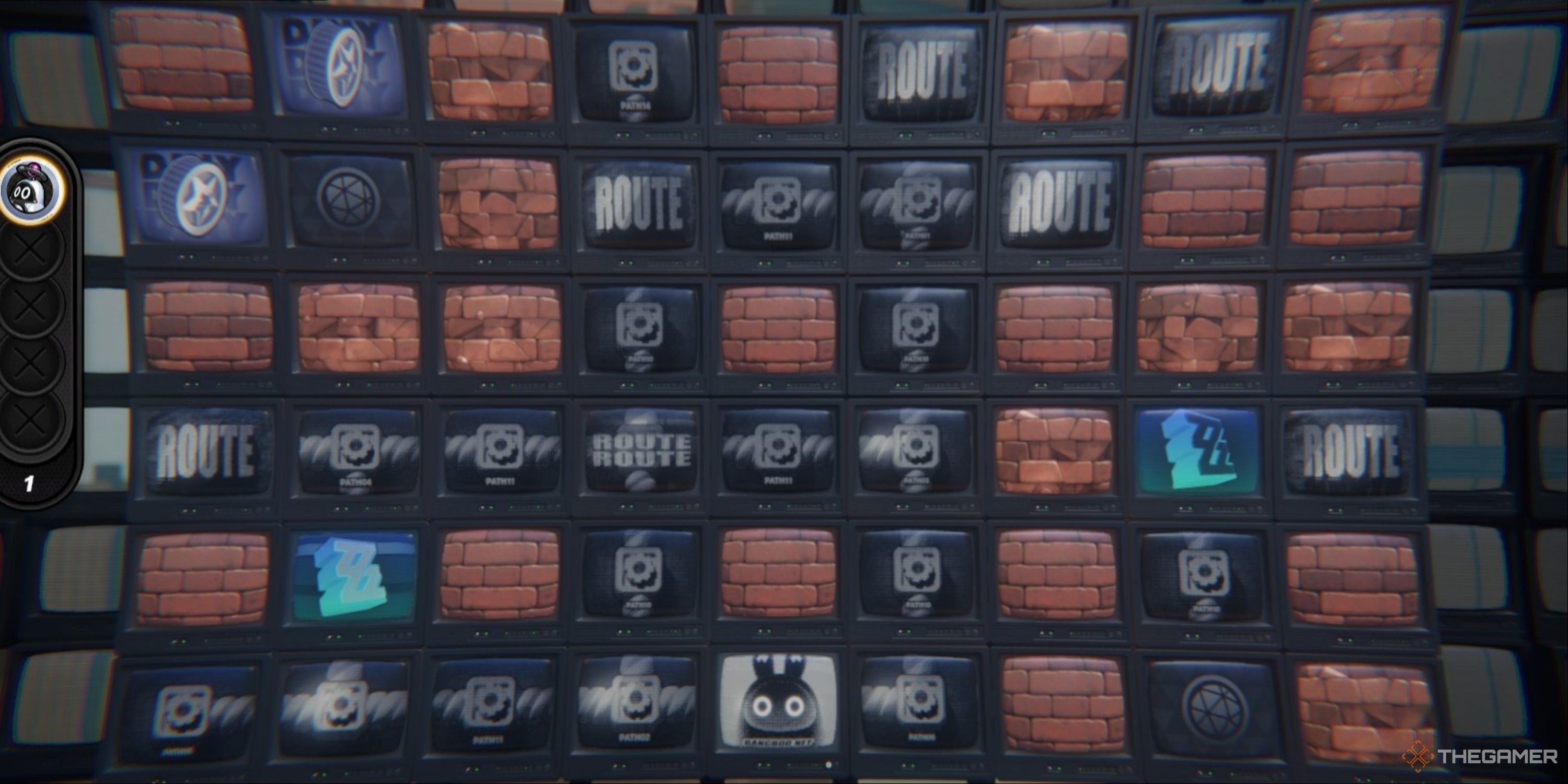 A series of brick tiles, gear tiles, and bright blue tiles in the HDD in Zenless Zone Zero.