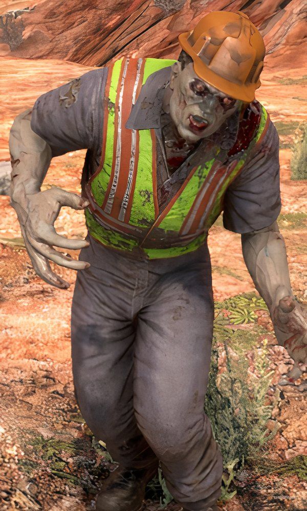 Close up view of a Utility Worker zombie in 7 Days To Die.
