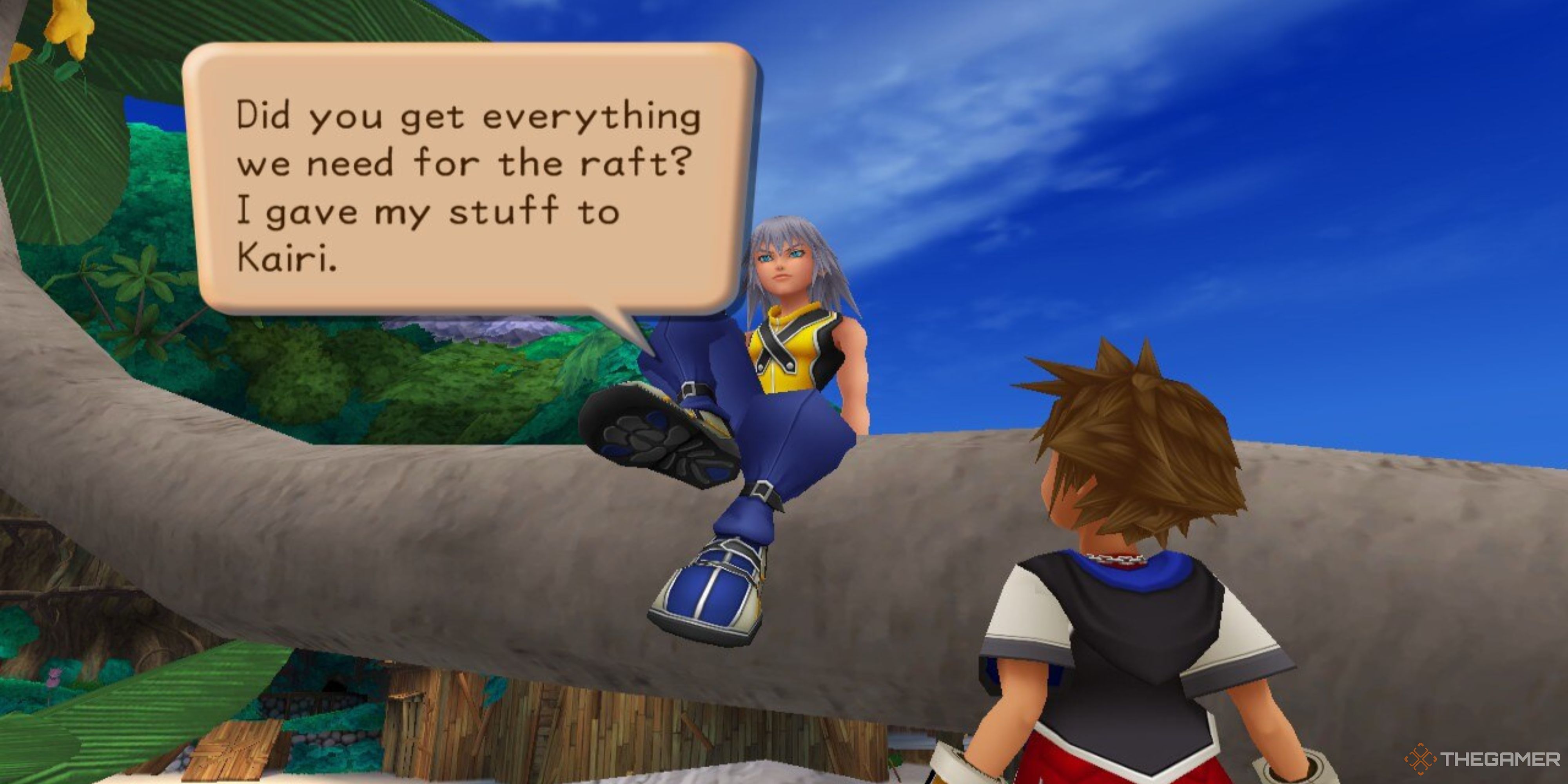 Riku and Sora gather materials to make a raft in Kingdom Hearts.