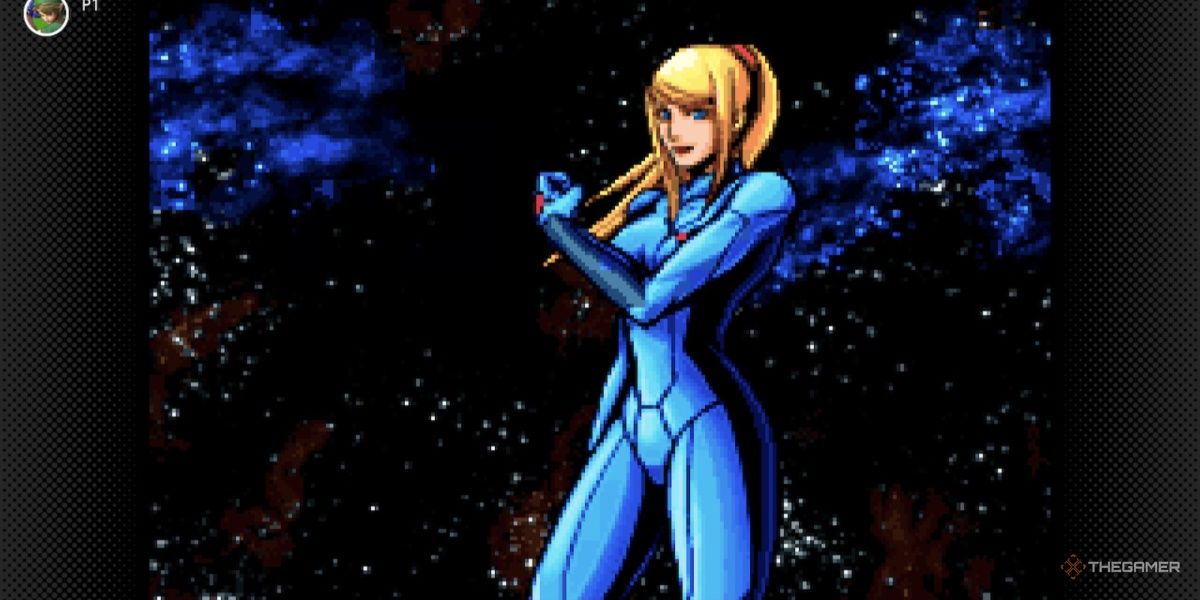 Samus in her zero suit in an ending picture in Metroid Zero Mission
