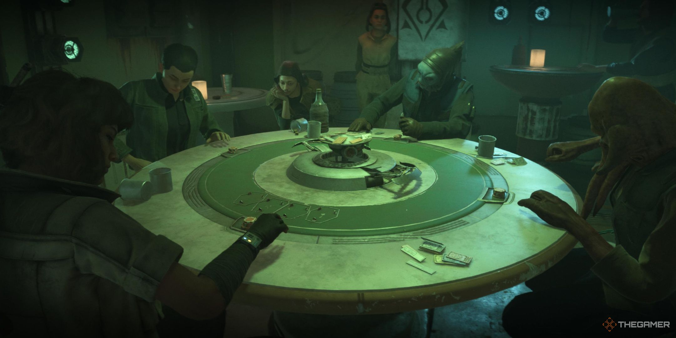 Kay Vess plays Sabacc in the Pyke Cardroom in Mirogana in Star Wars Outlaws.
