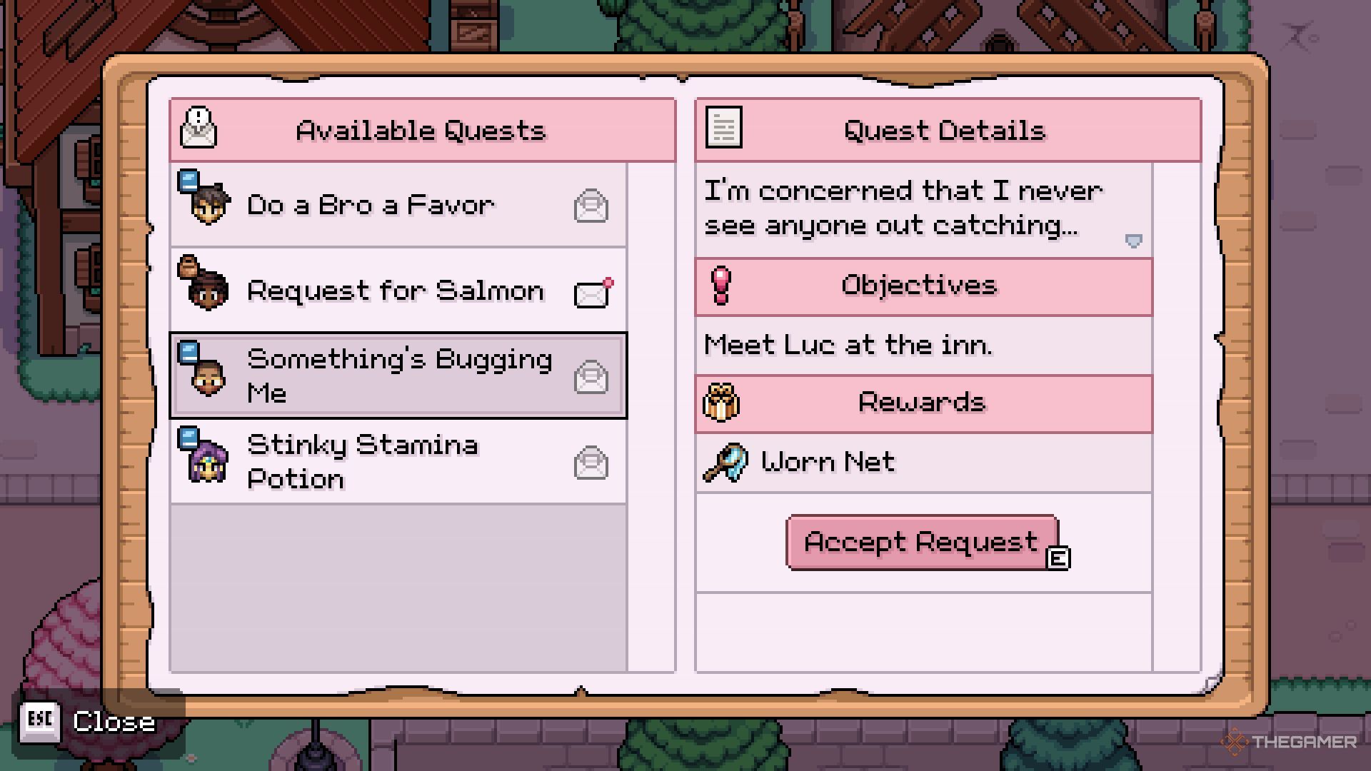 The available requests are shown in the bulletin board menu.