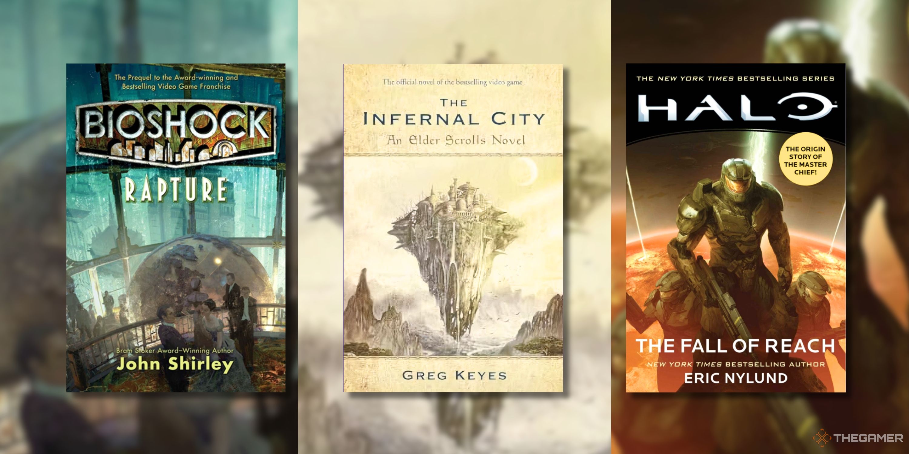 Three videogame themed books - Bioshock Rapture, The Internal City, Halo The Fall of Reach