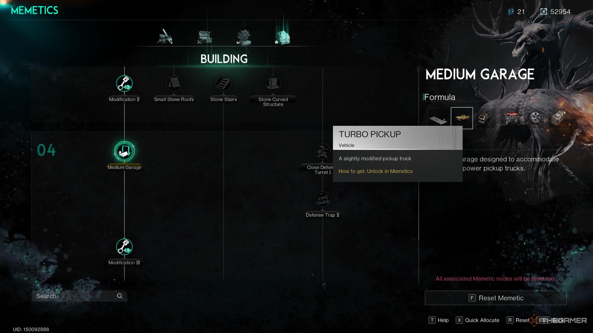 A screenshot of the Memetic file showing the Turbo Pickup in Once Human.