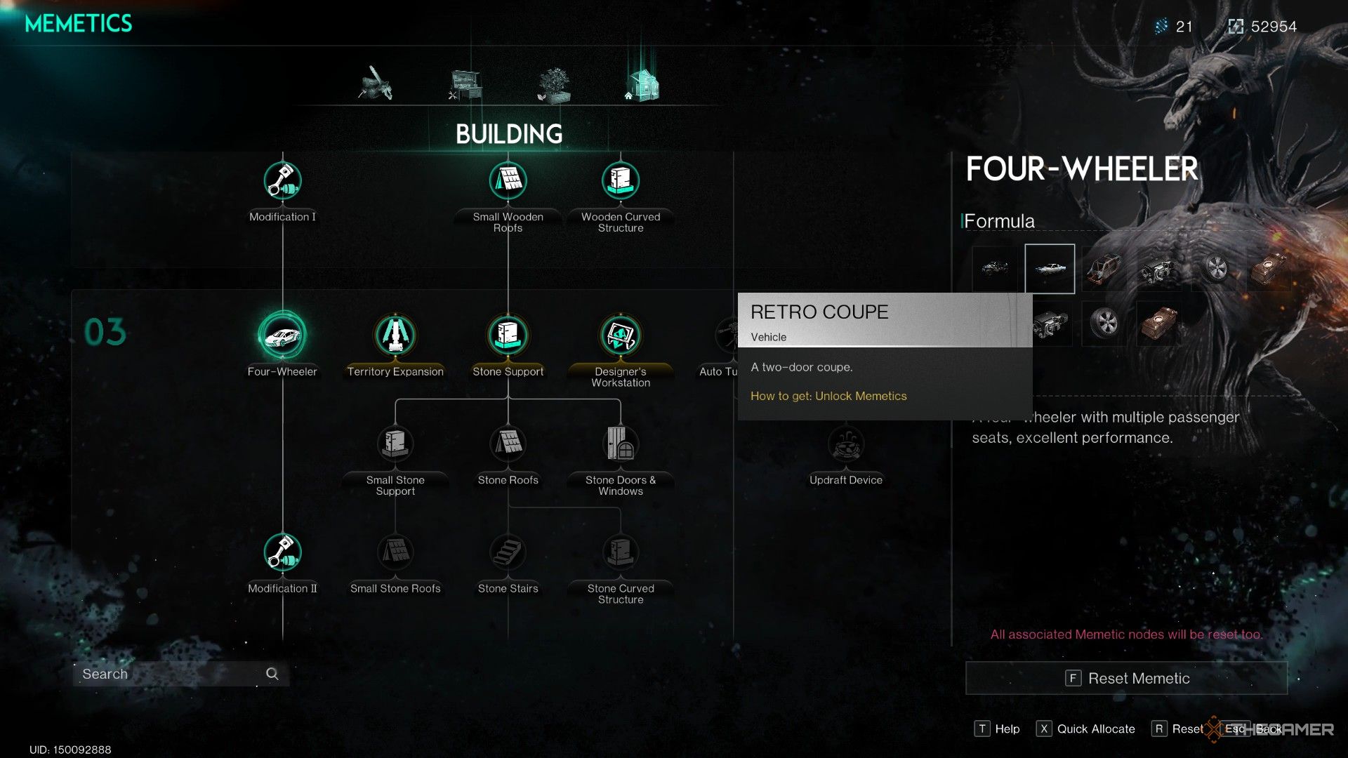 A screenshot of the Memetic file showing the Retro Coupe in Once Human.