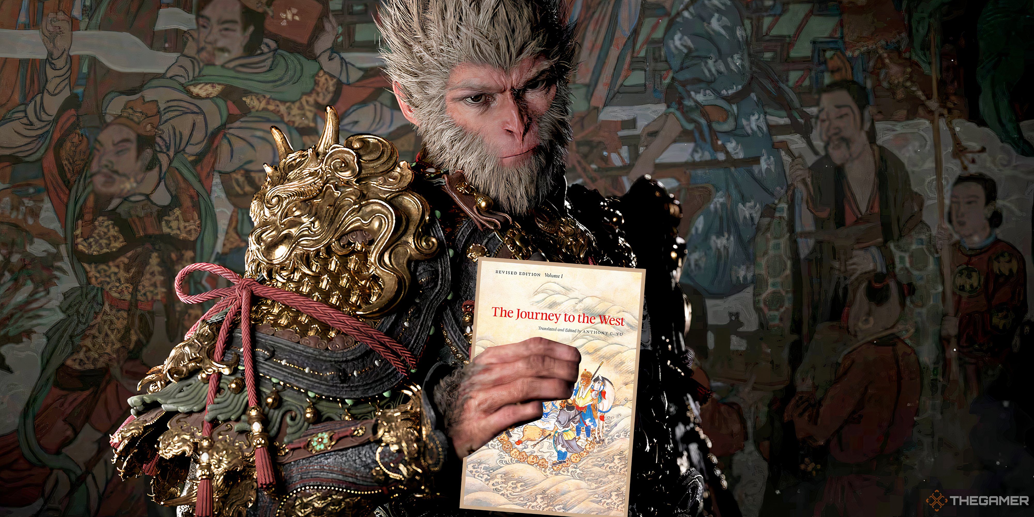 Wukong from Black Myth: Wukong holding Journey to the West book