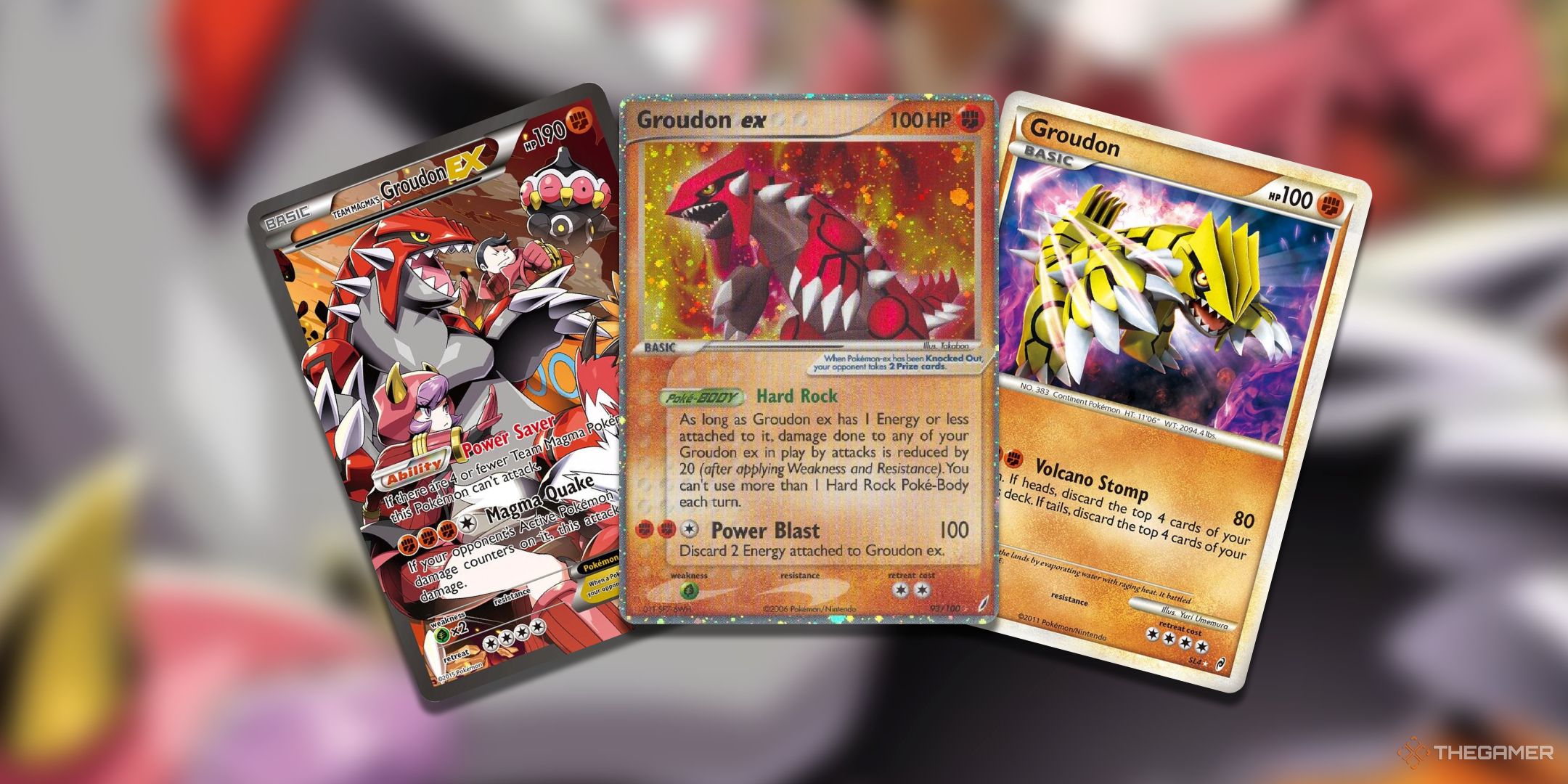 A collage of Groudon Pokemon TCG Card Art.