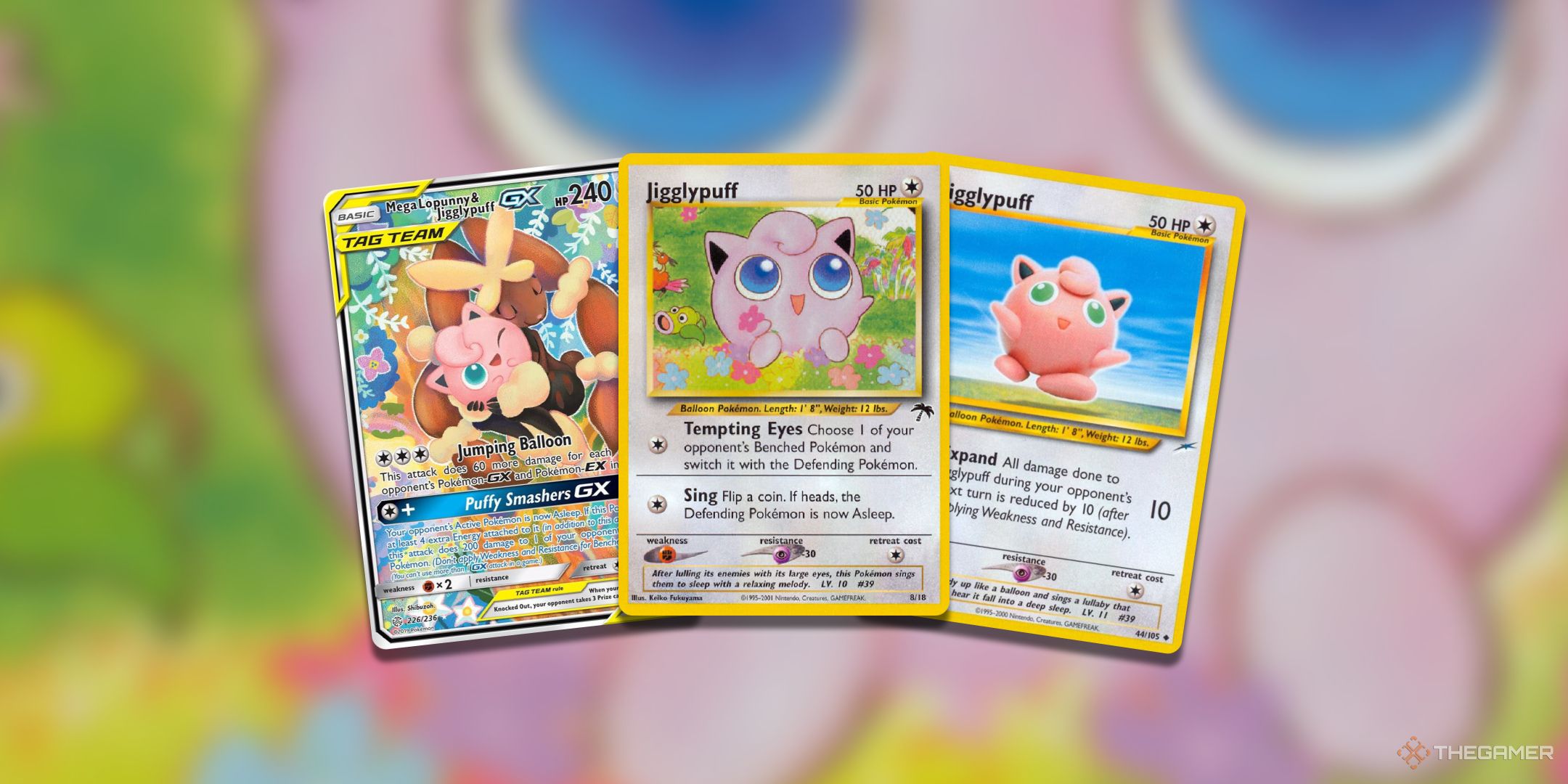 A collage of valuable Jigglypuff Pokemon TCG Card Art.