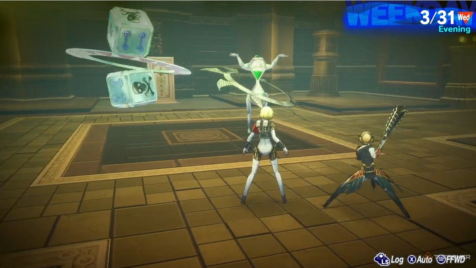 Aigis and Metis about to fight Reckoning Dice and Eternal Sand in Persona 3 Reload Episode Aigis.