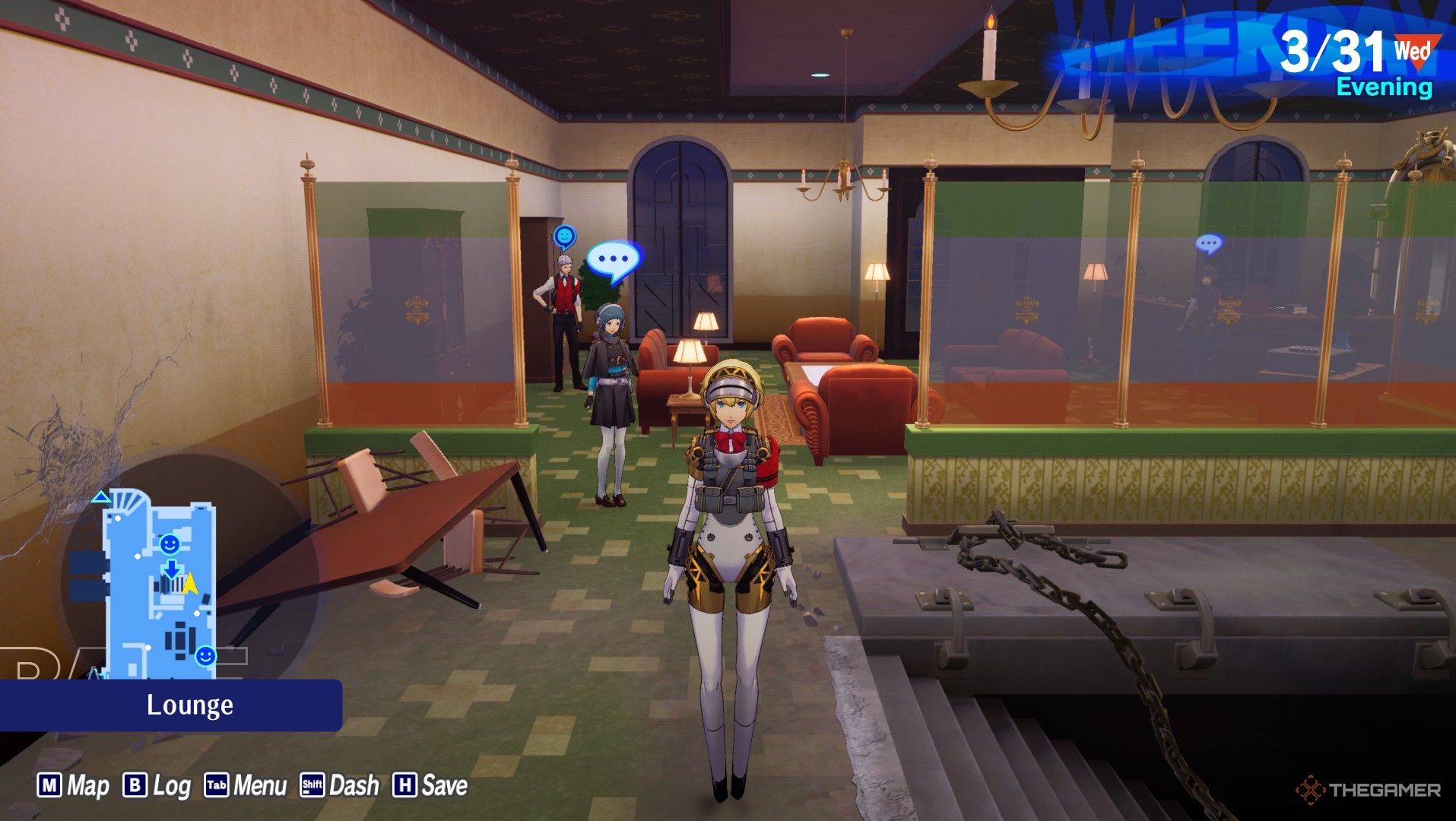 Aigis at the dorm near the entrance to the Desert of Doors in The Answer in Persona 3 Reload.