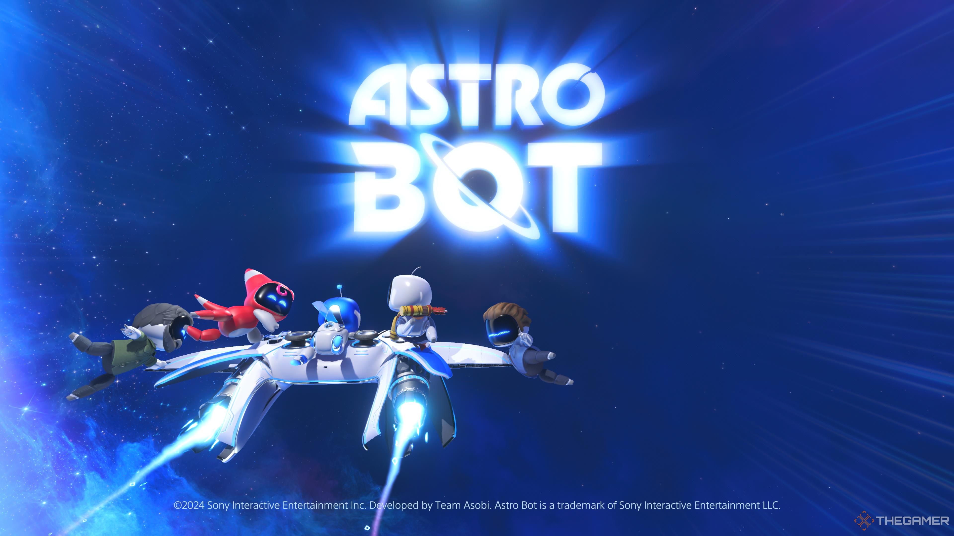 Astro riding the DualSense on the Astro Bot opening menu.