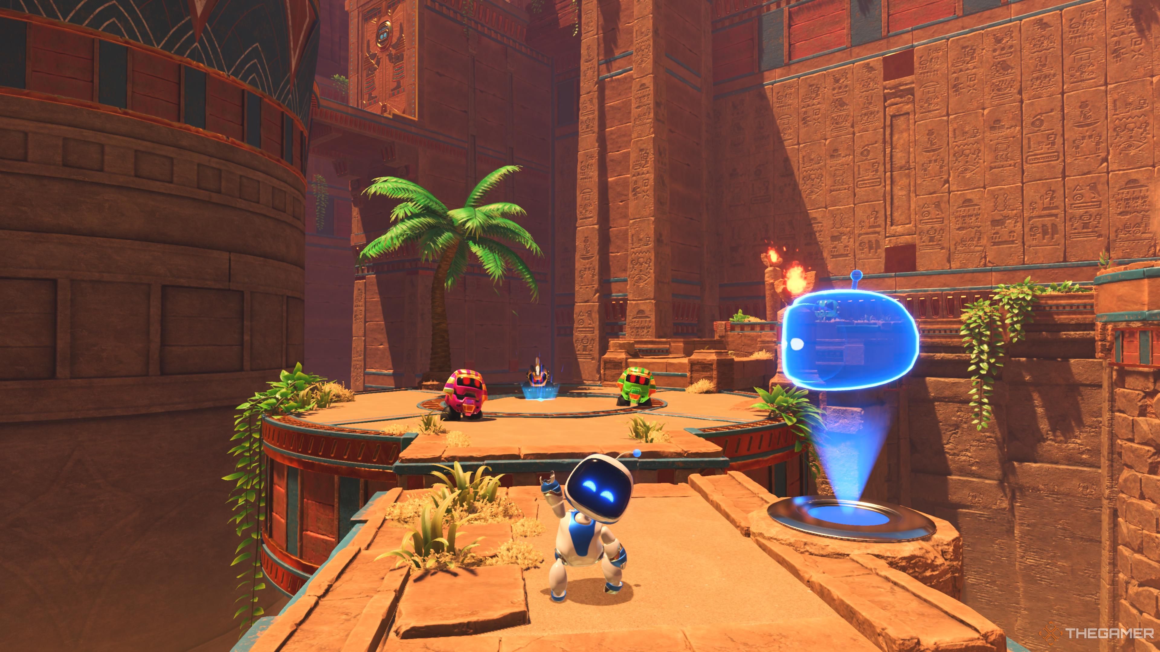 Astro waving to the camera in Astro Bot.