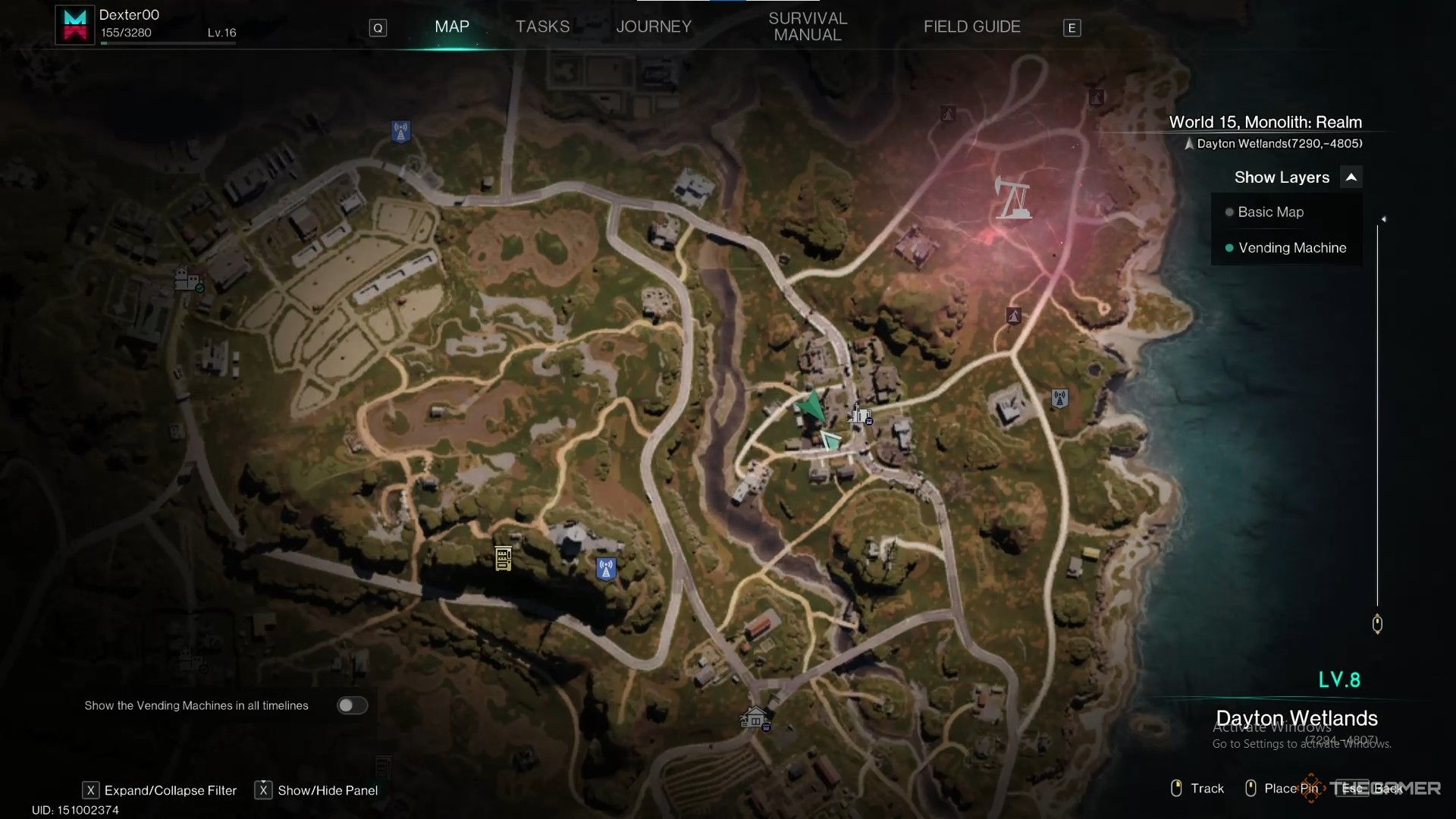 An in-game screenshot of map location for wooden tower inside Coastsided Plaza in Once Human.