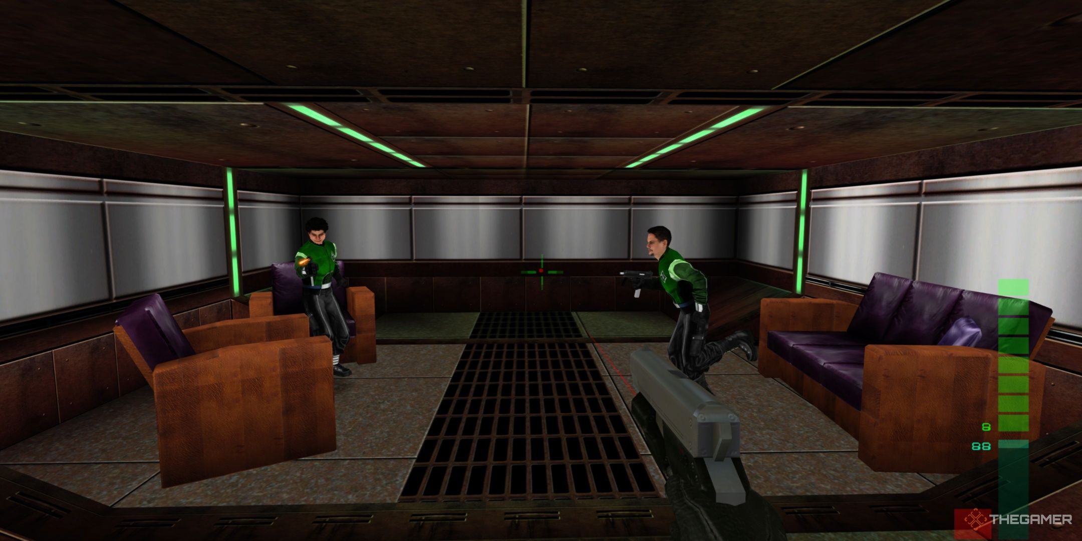 Coming across some guards in the second level of Perfect Dark.