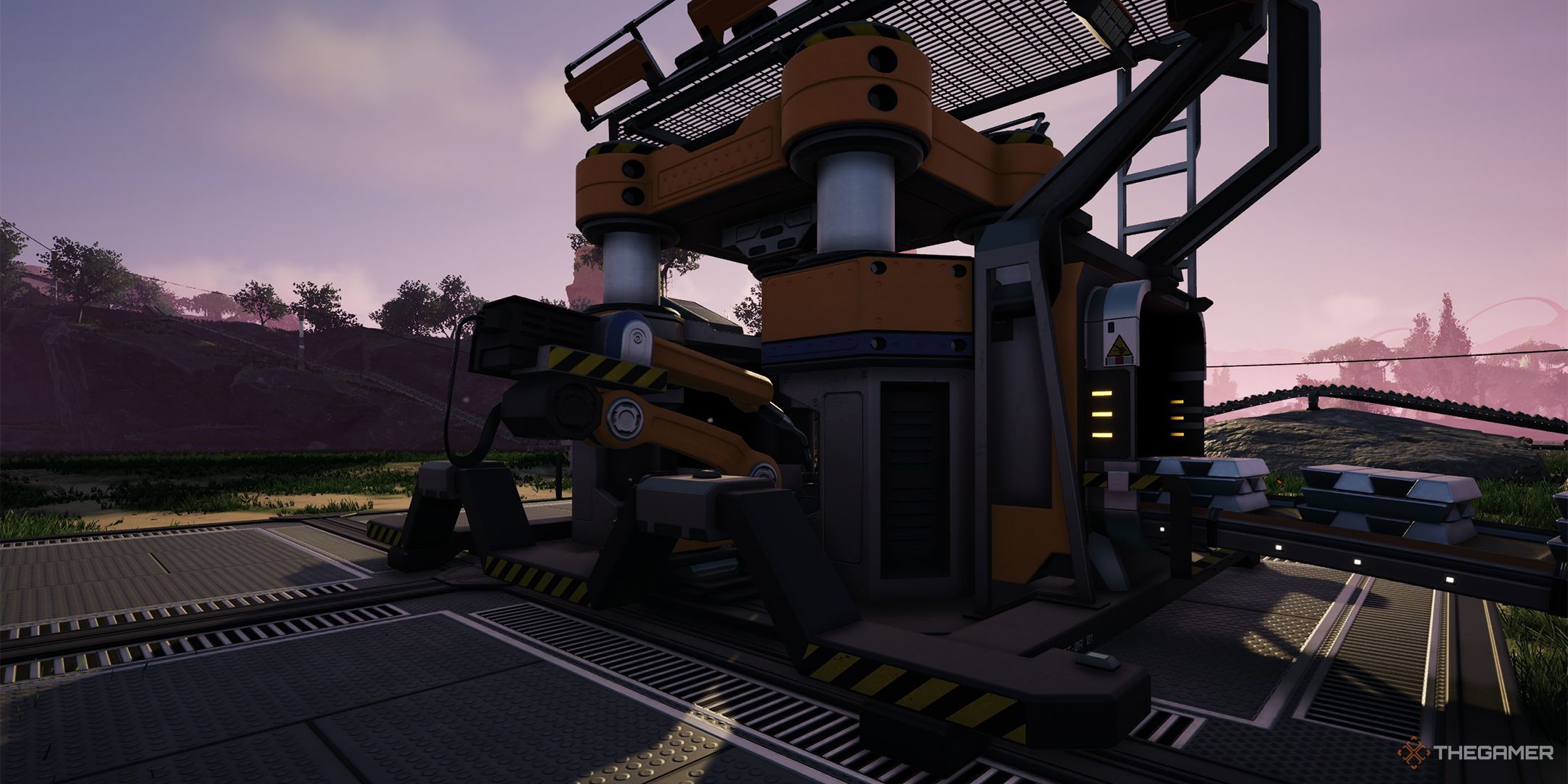 A Constructor producing materials at sunset.