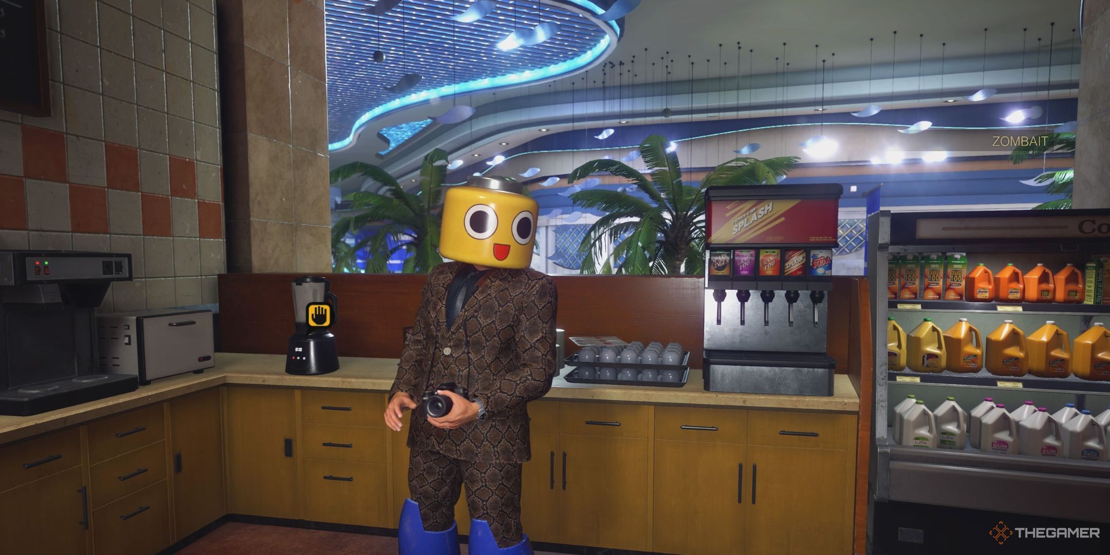 Frank next to a blender in Dead Rising Deluxe Remaster.