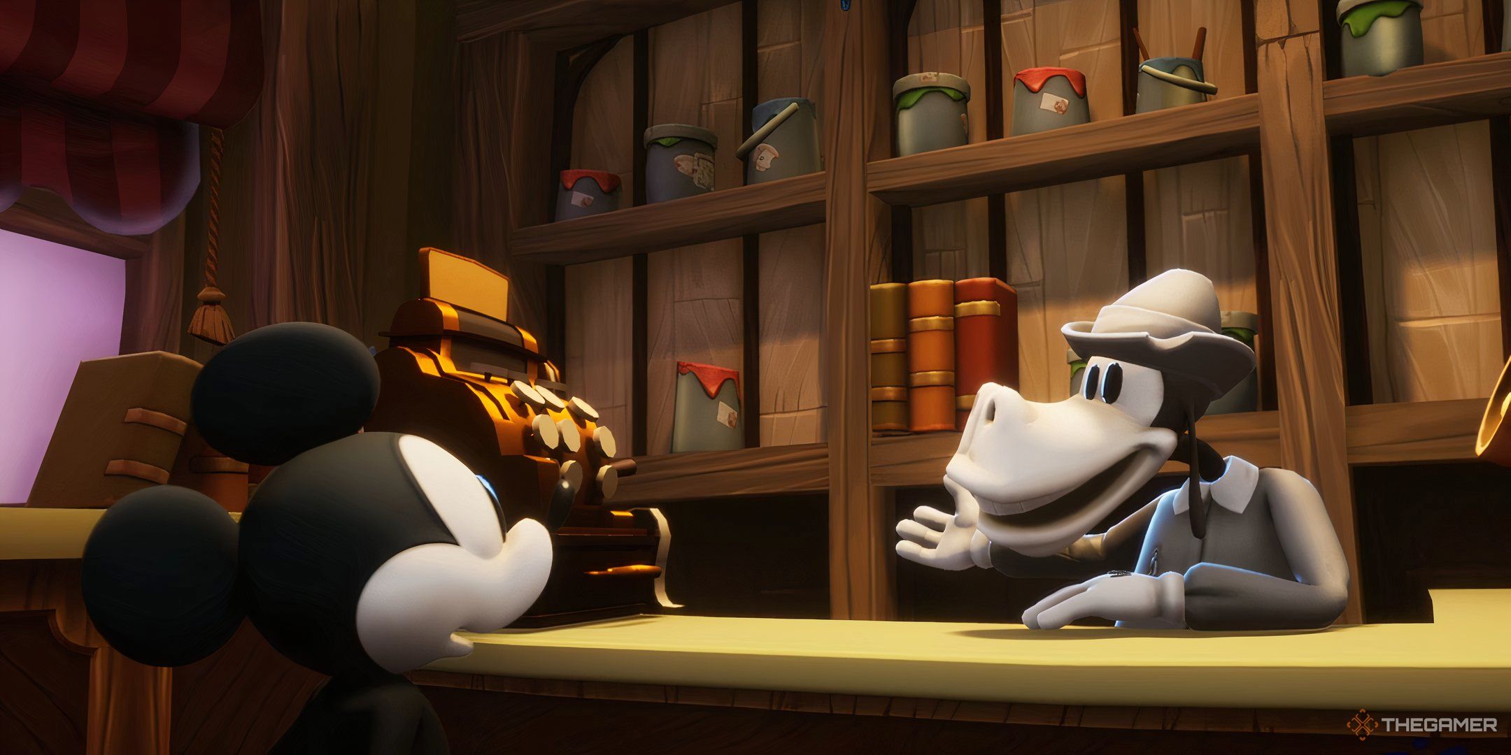 Disney Epic Mickey Mickey talking to Casey.