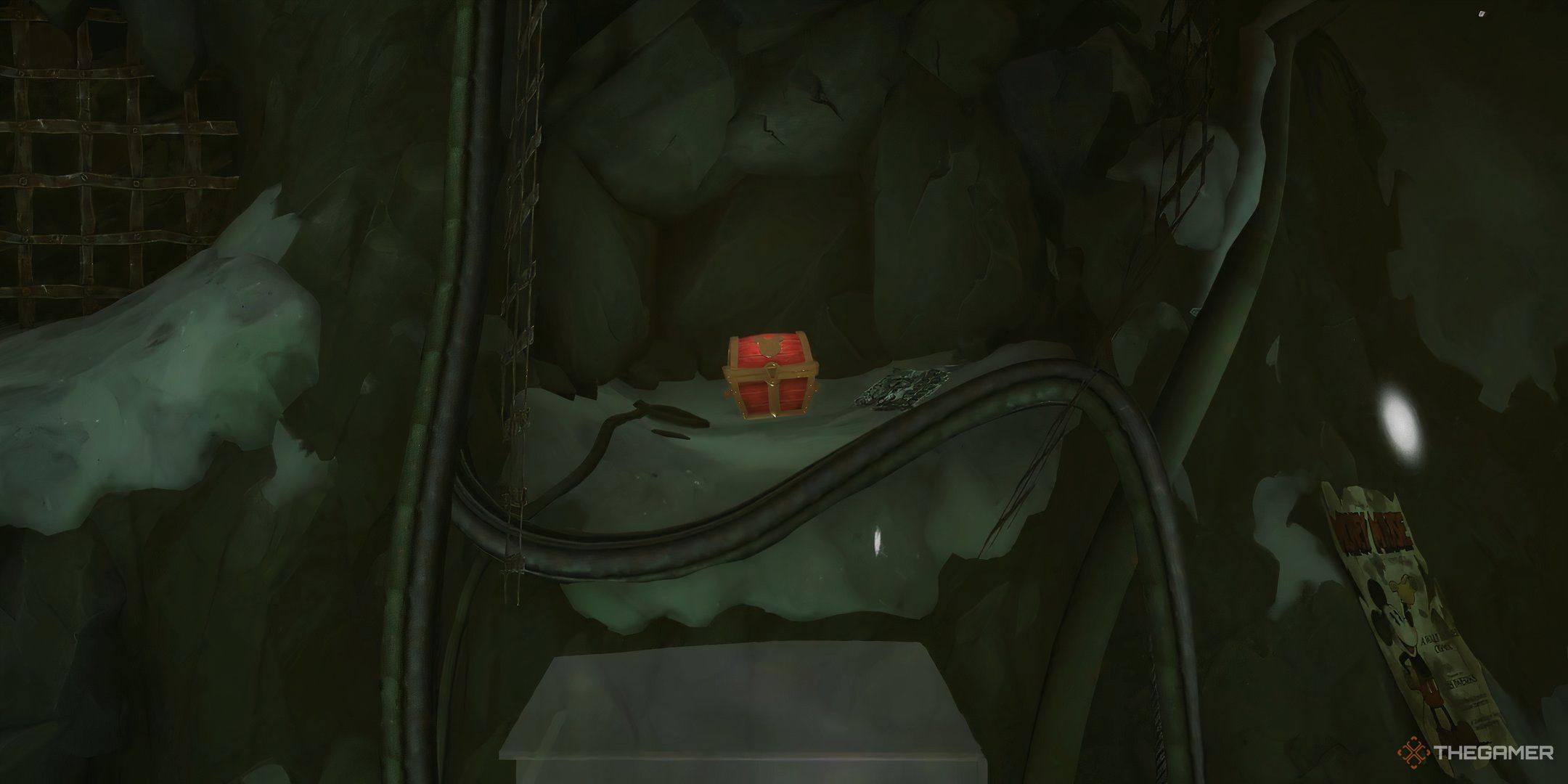 Disney Epic Mickey Rebrushed showing red chest in Mickeyjunk Mountain Heaps.