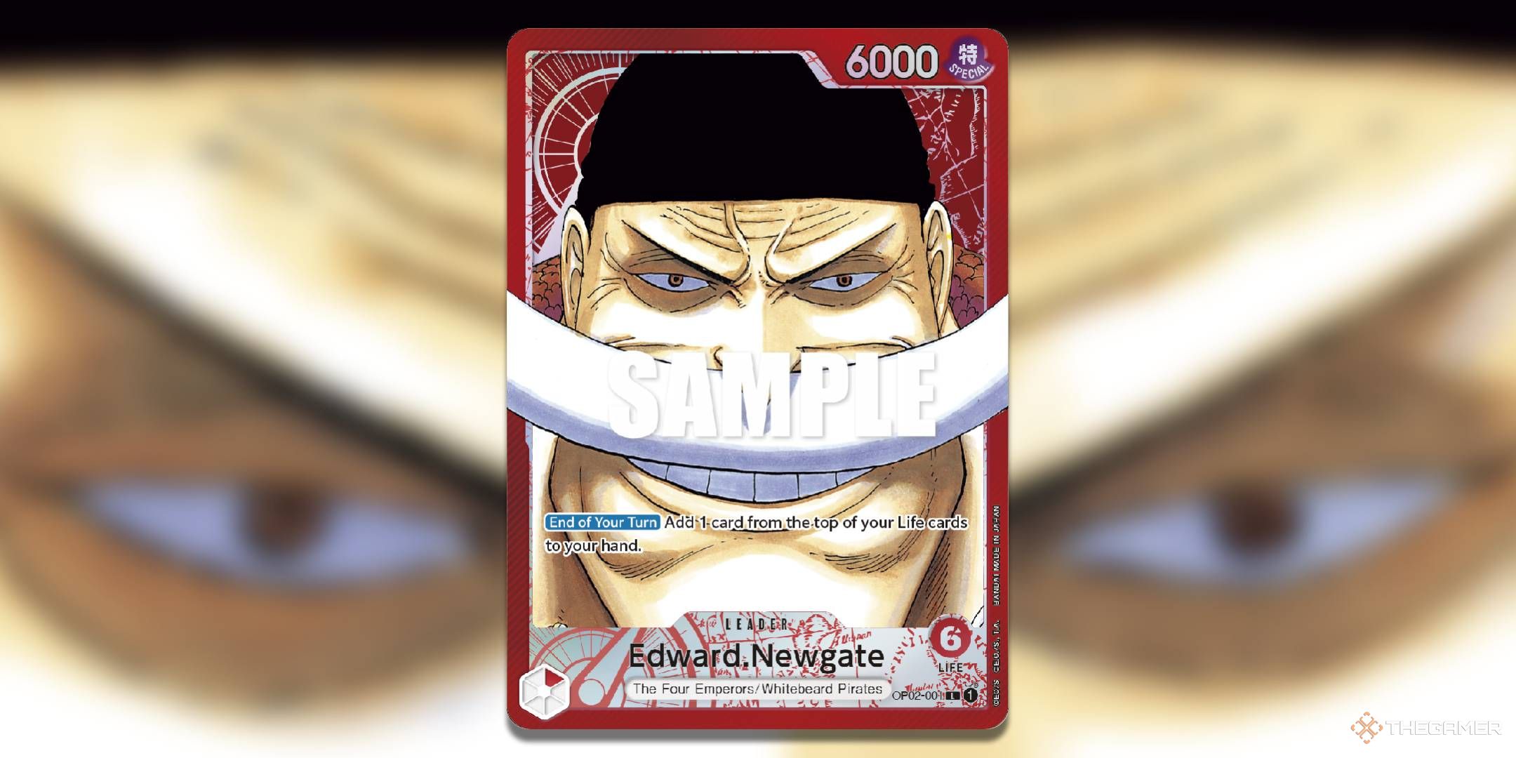 Edward Newgate alternate art leader from OP-02 with a gaussian blur background.
