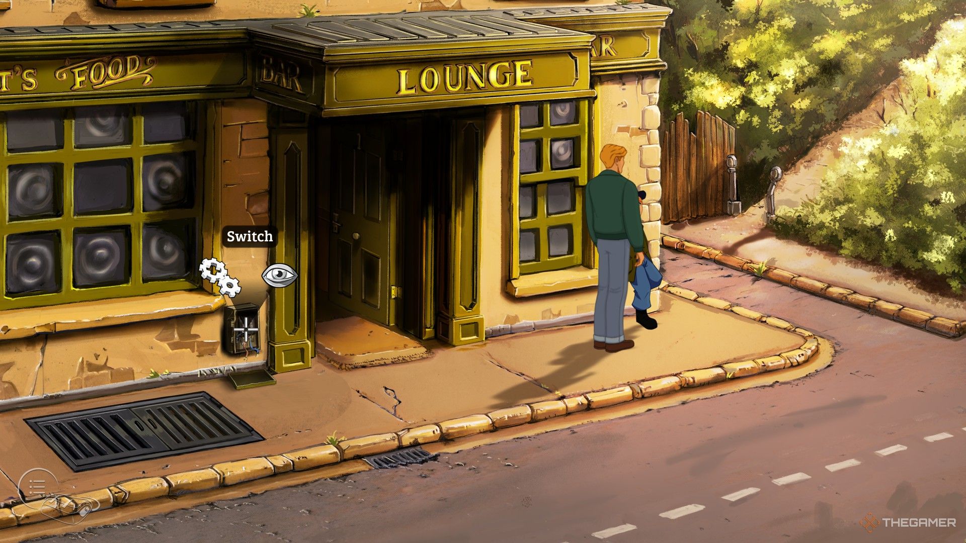 George checking the broken electrical box in Broken Sword Reforged.