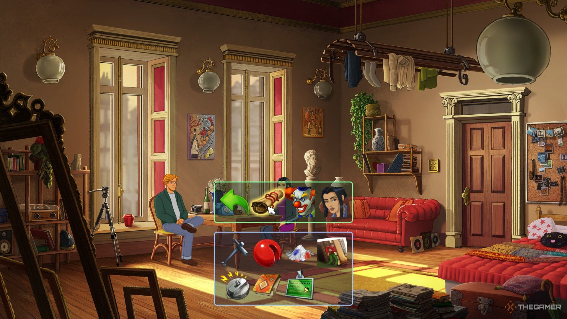 George speaking with Nico about the manuscript in Broken Sword Reforged.