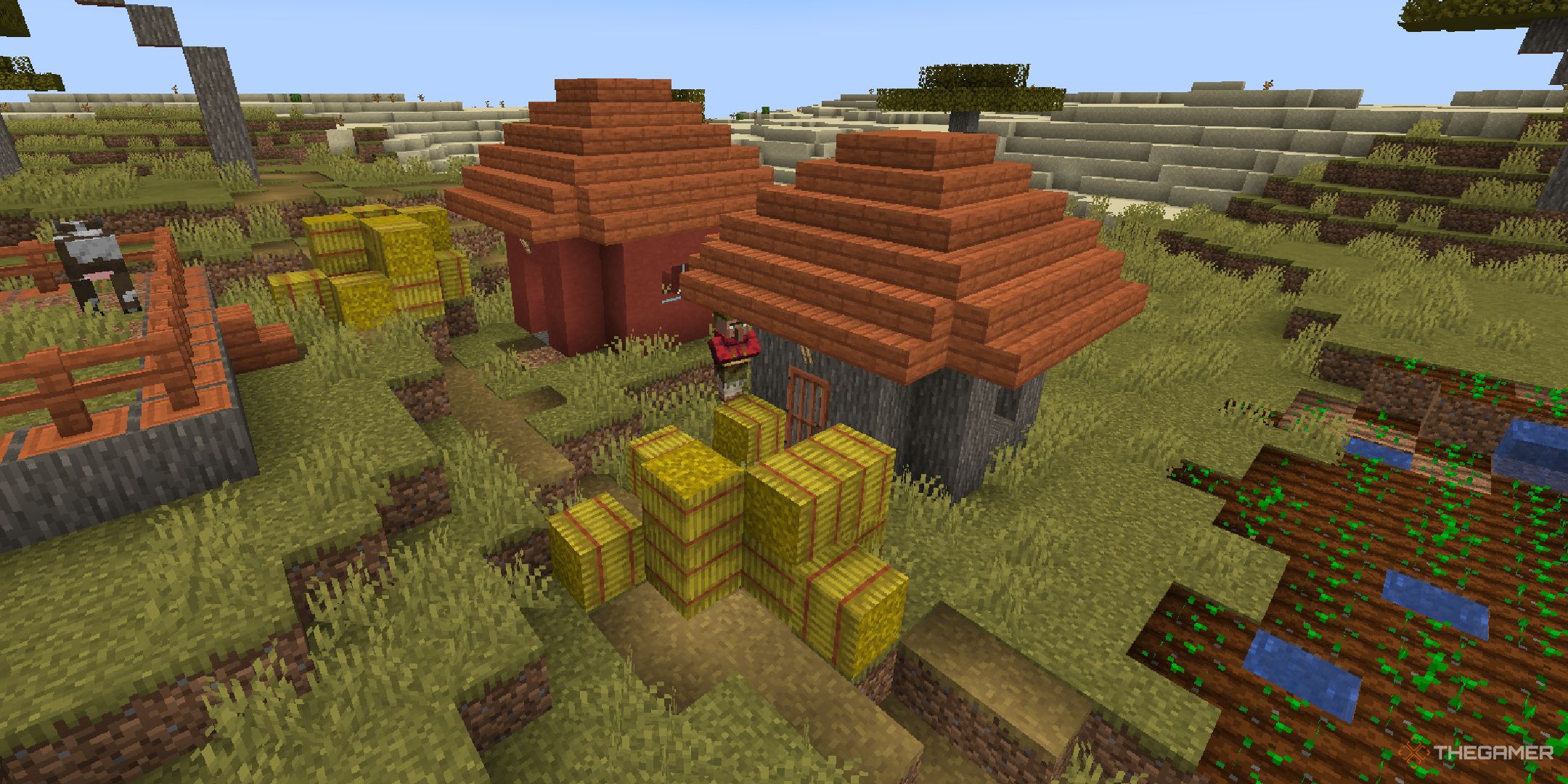 Hay bales in a Minecraft village.