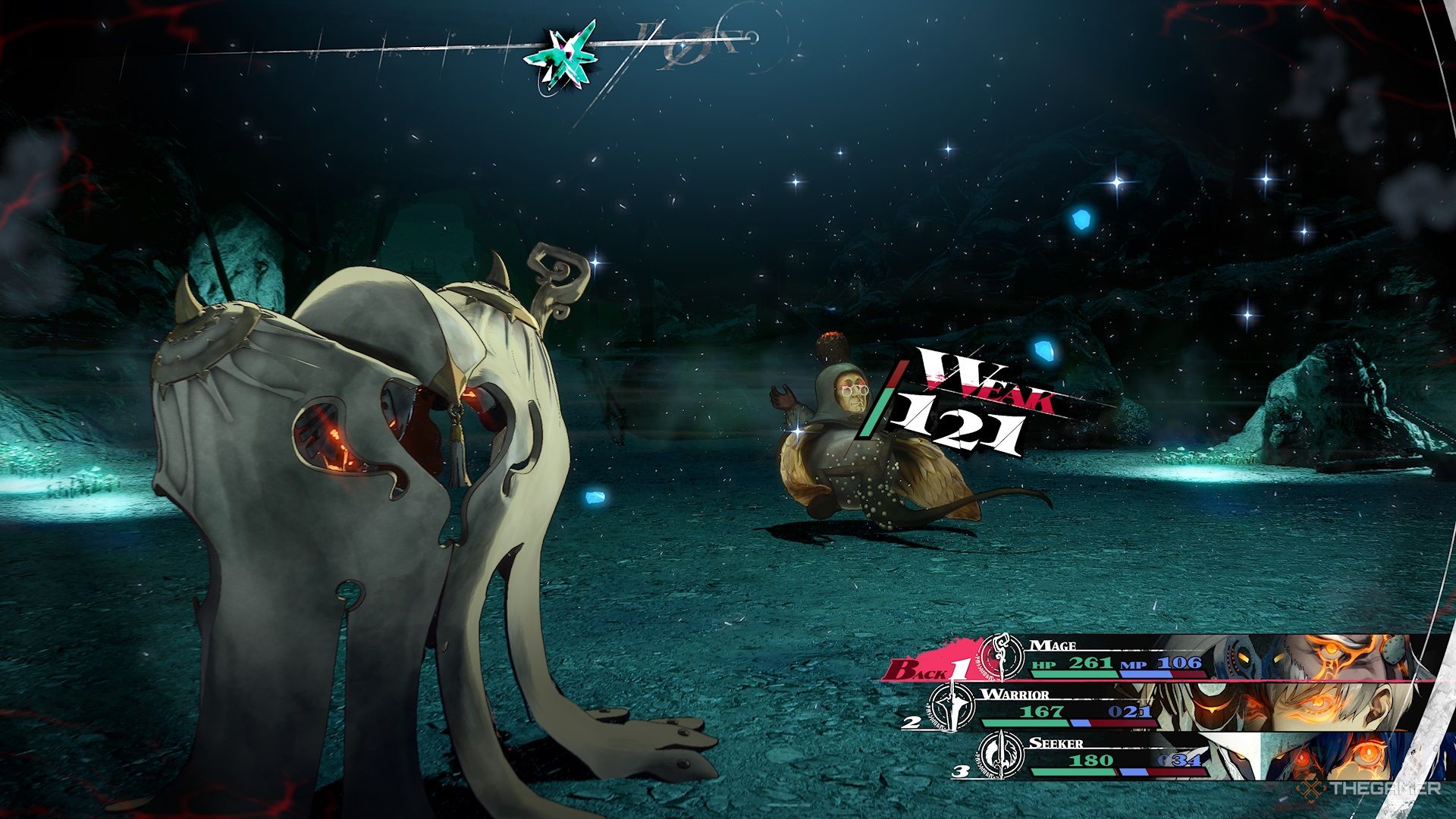 Homo Fulquilo getting hit with Blizz in Metaphor Refantazio.