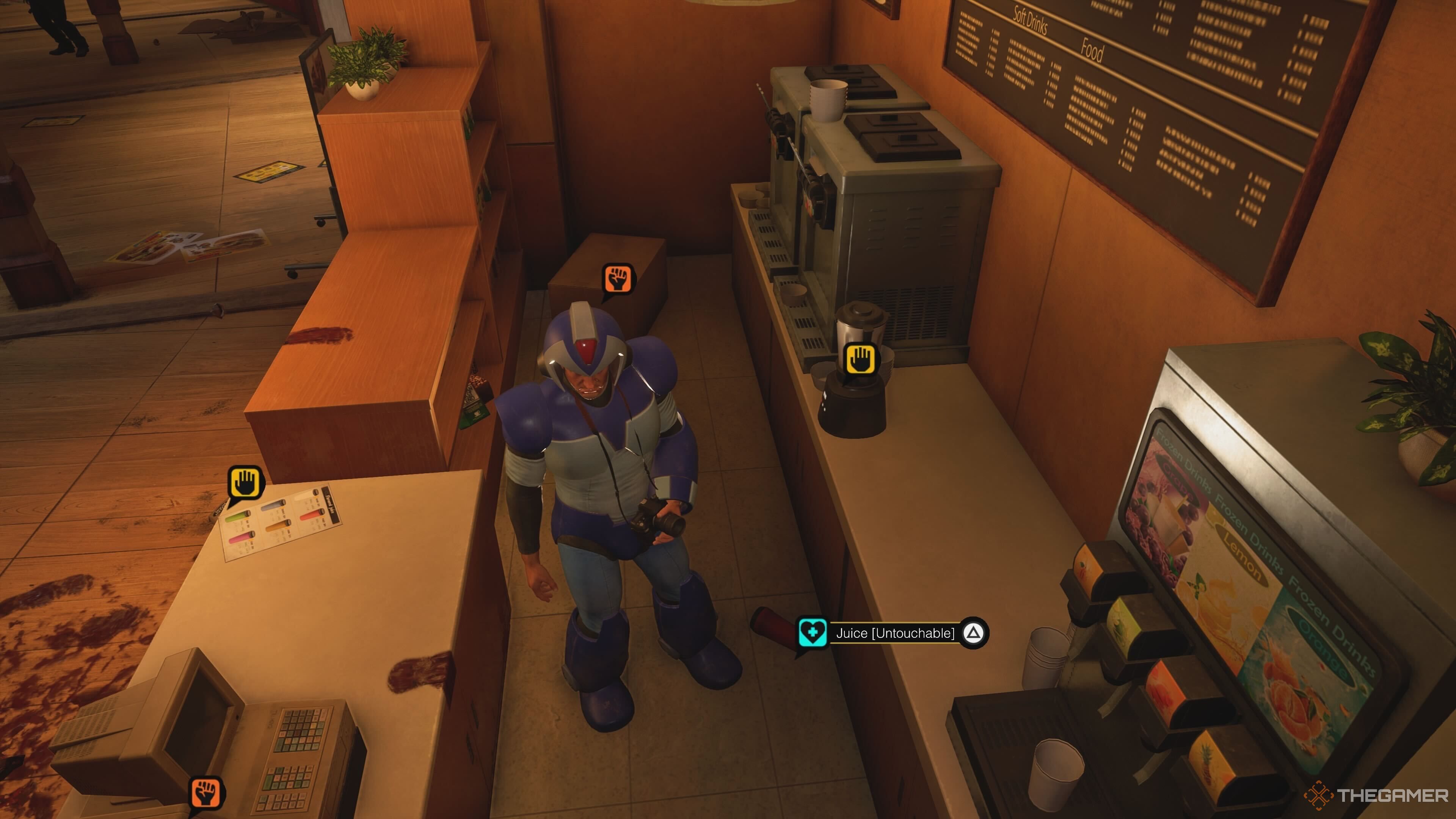 Frank West next to an Untouchable drink in Dead Rising Deluxe Remaster.