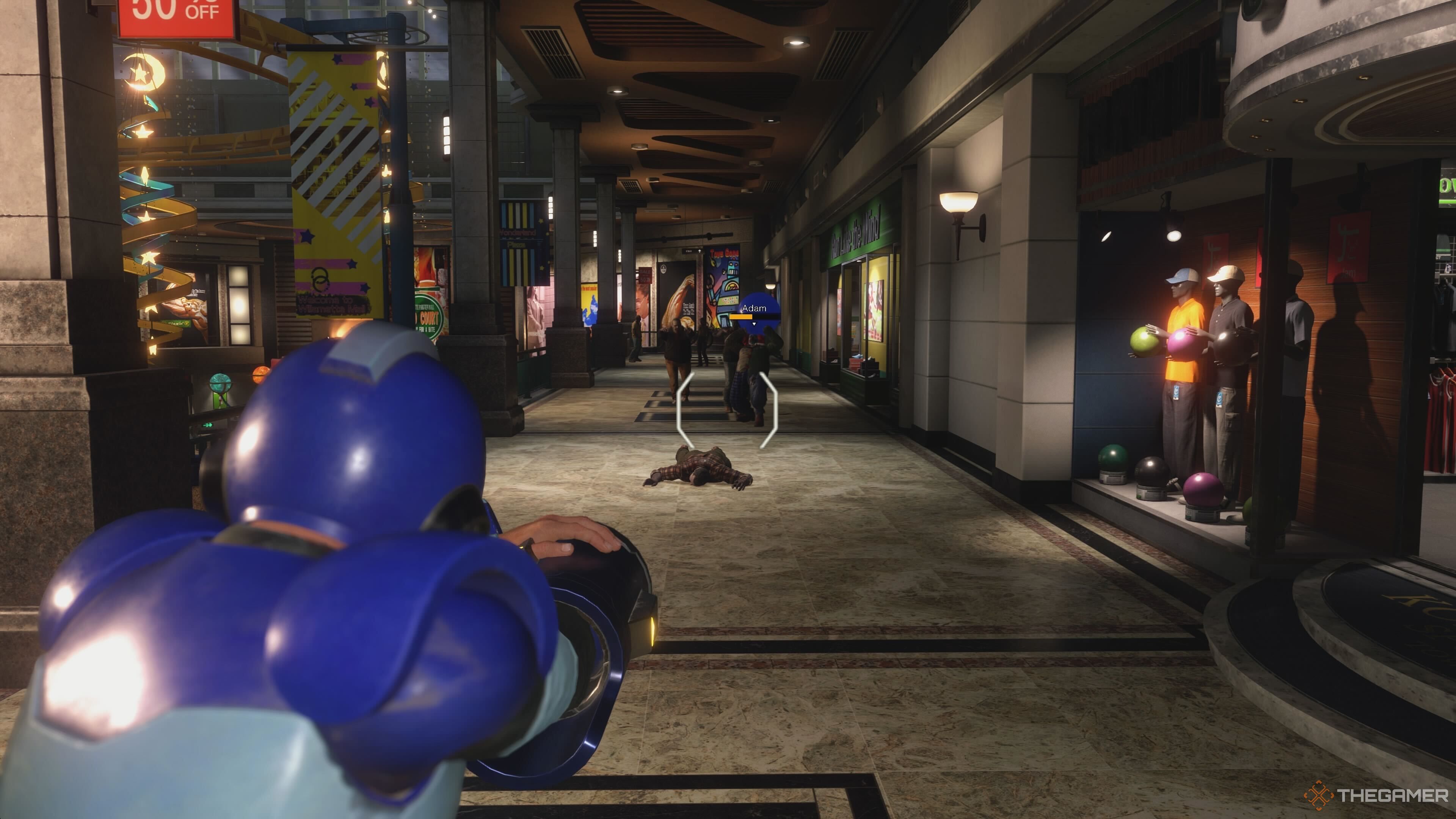 Adam blowing up a balloon in Dead Rising Deluxe Remaster.