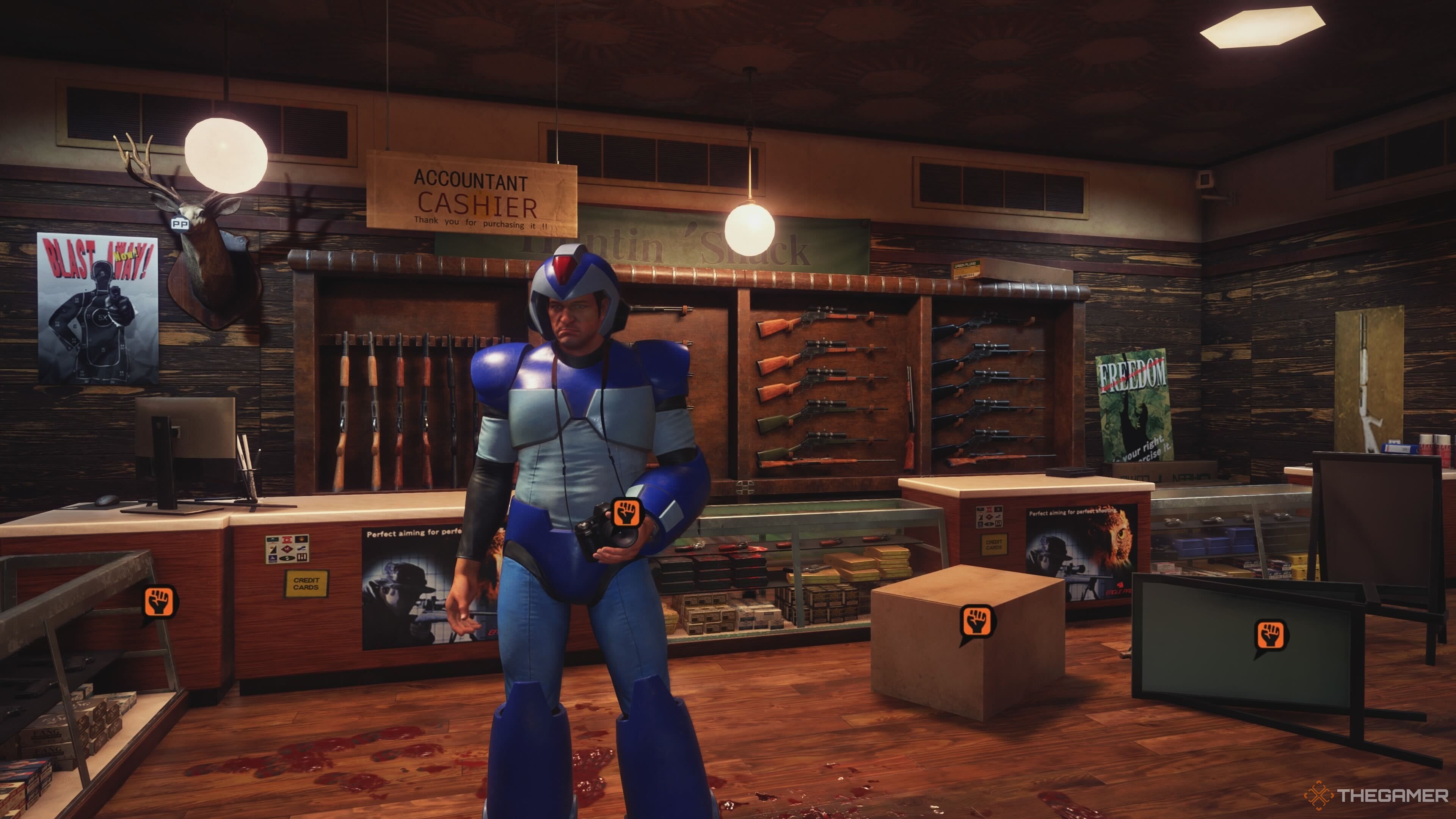Frank West in the Huntin' Shack in Dead Rising Deluxe Remaster.