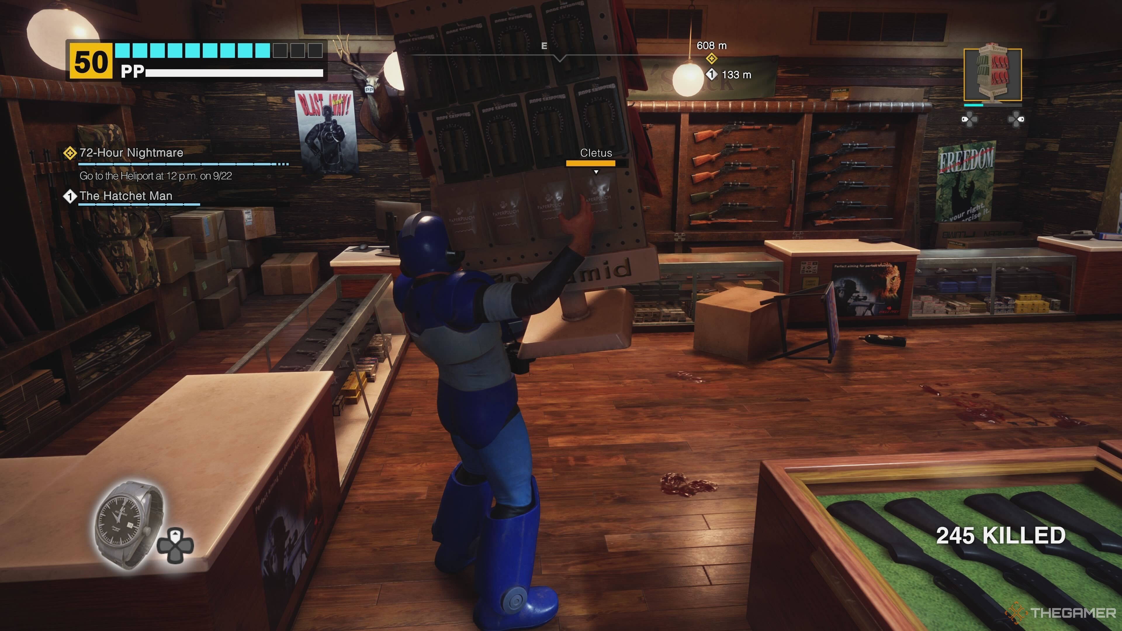 Frank holding a sign in Dead Rising Deluxe Remaster.