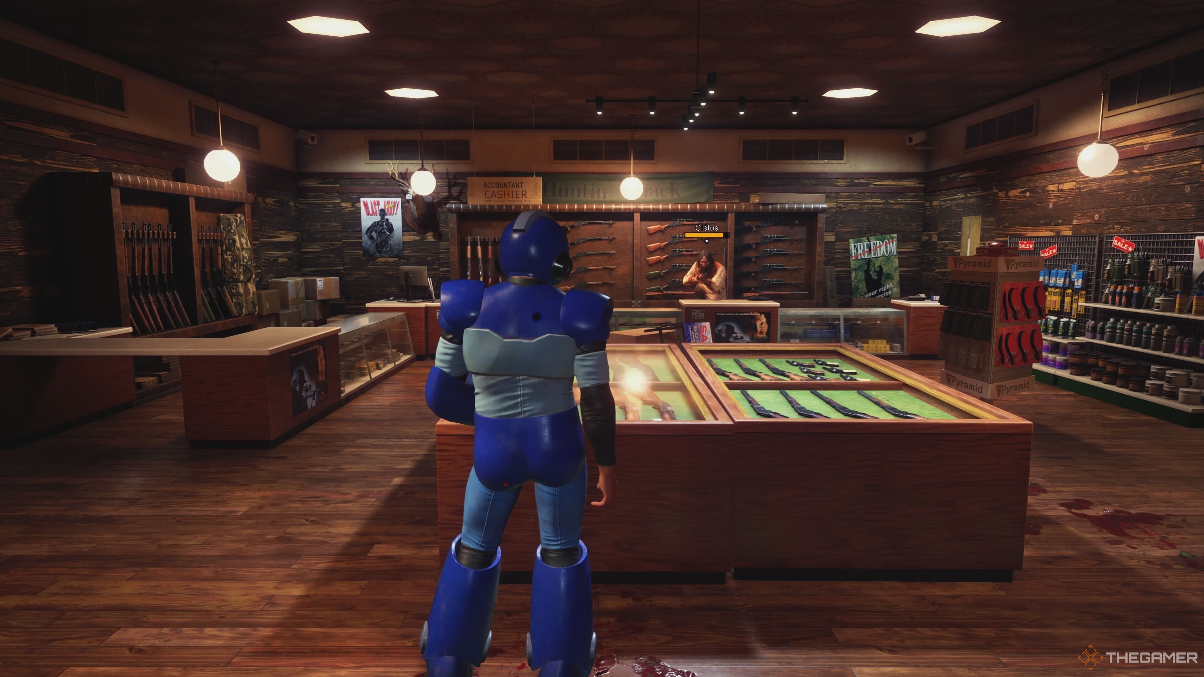 Cletus shooting in Dead Rising Deluxe Remaster.