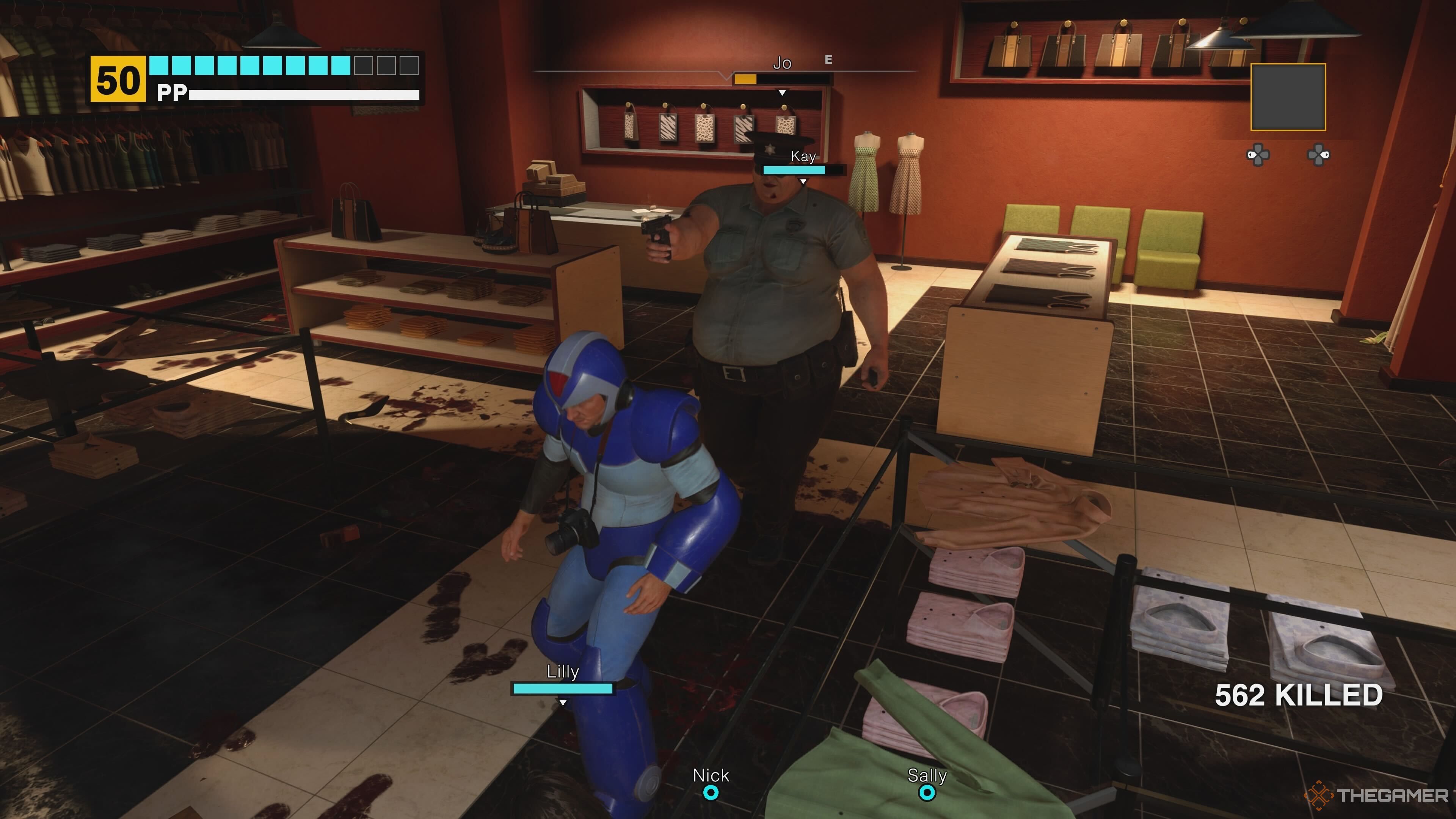 Jo firing her gun in Dead Rising Deluxe Remaster.